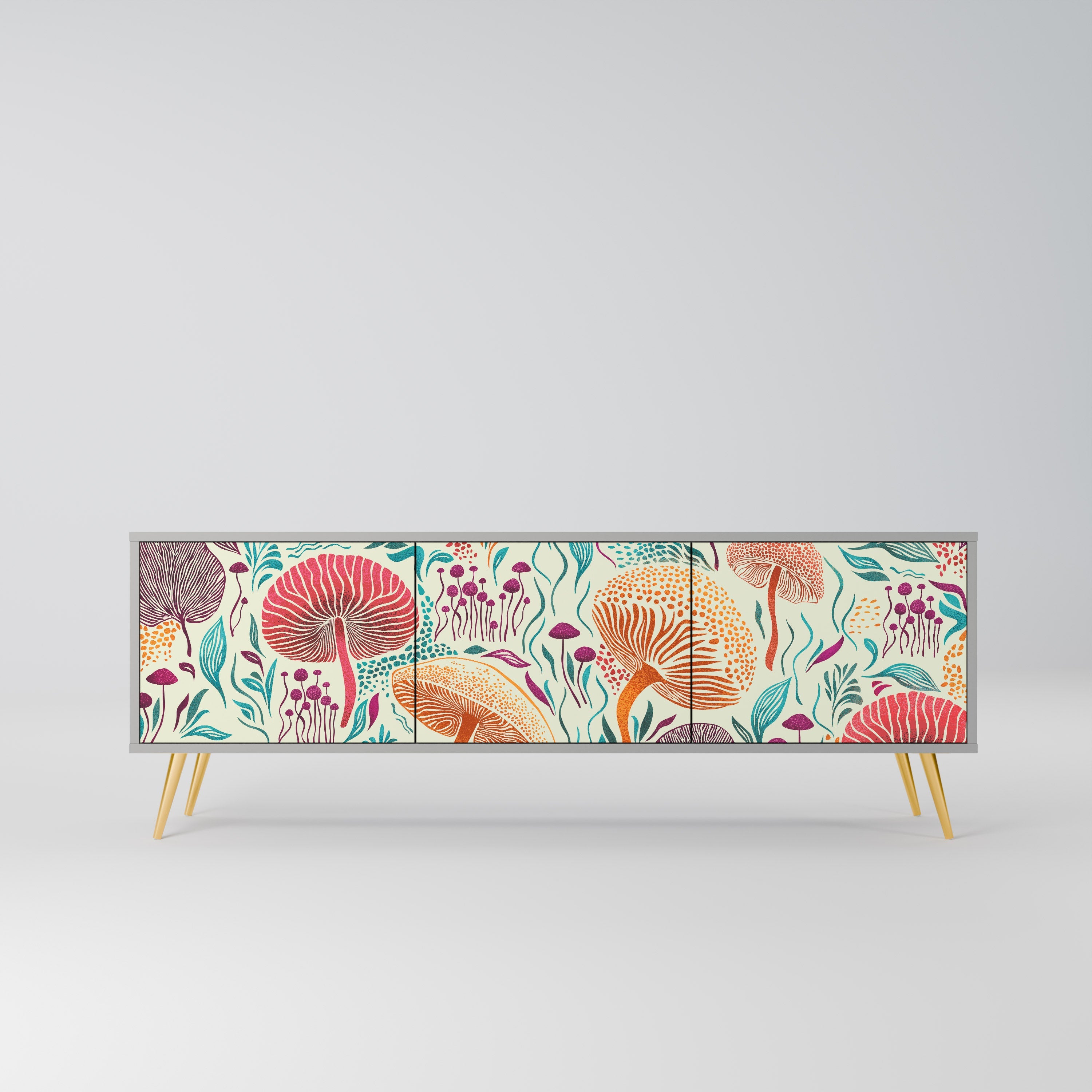 Meuble TV 3 portes FUNGUS FANTASY, finition grise