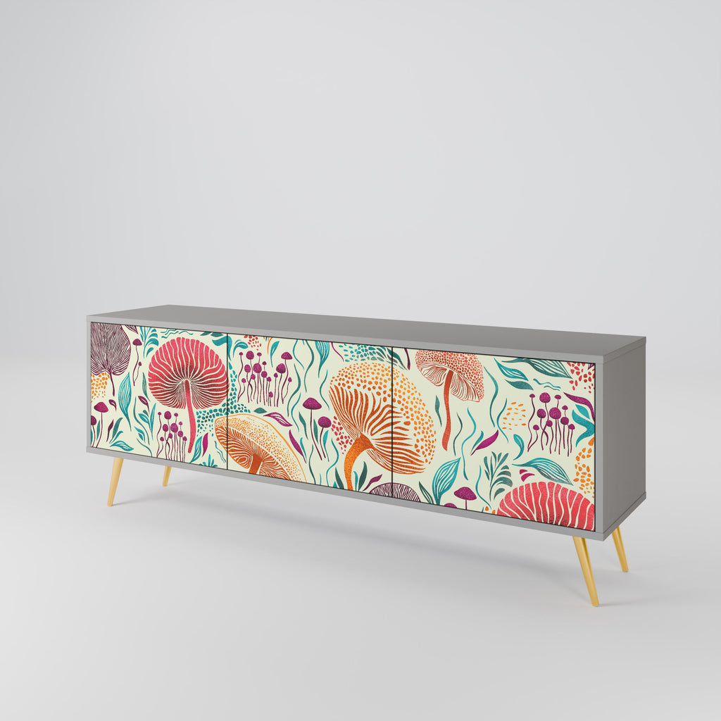 Meuble TV 3 portes FUNGUS FANTASY, finition grise