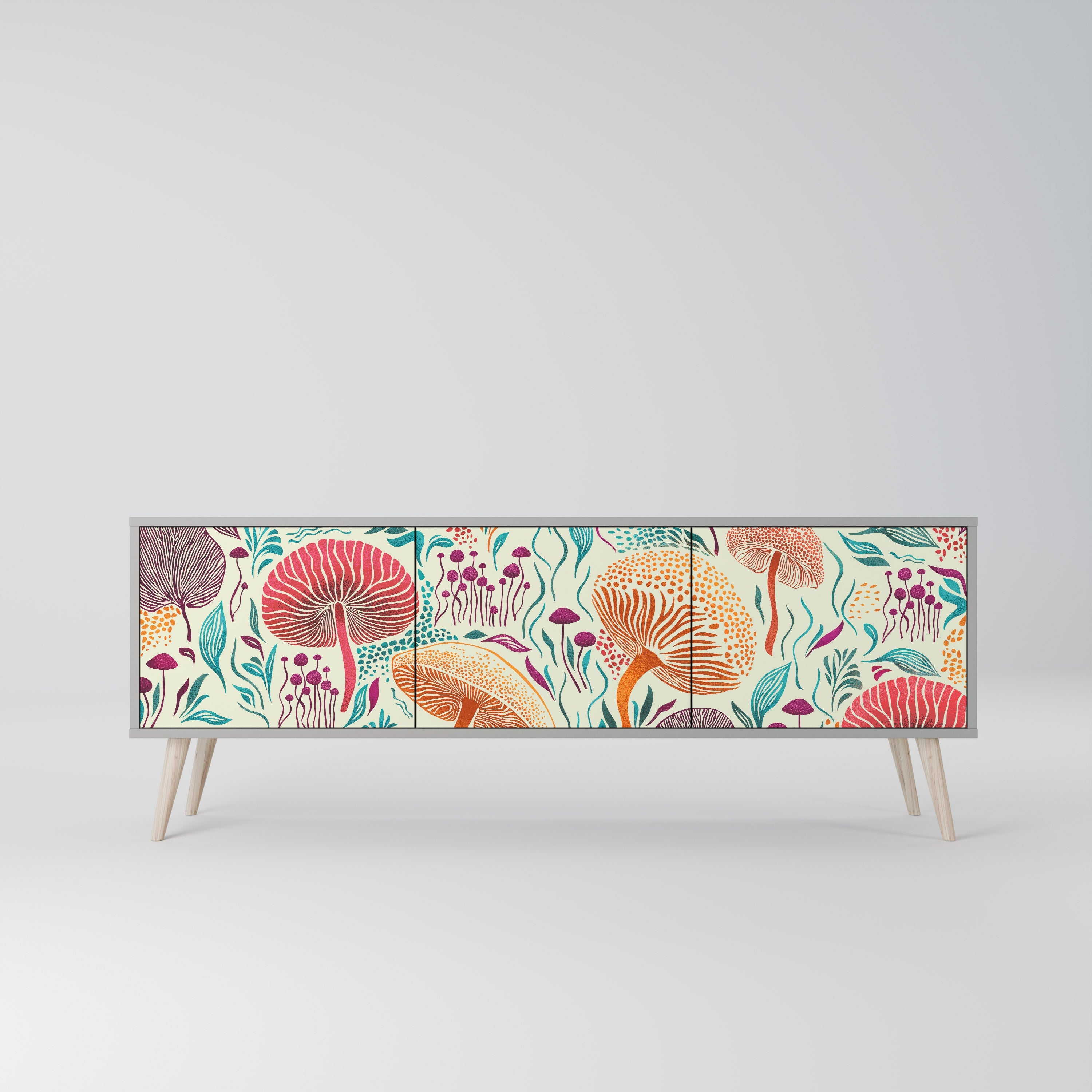 Meuble TV 3 portes FUNGUS FANTASY, finition grise