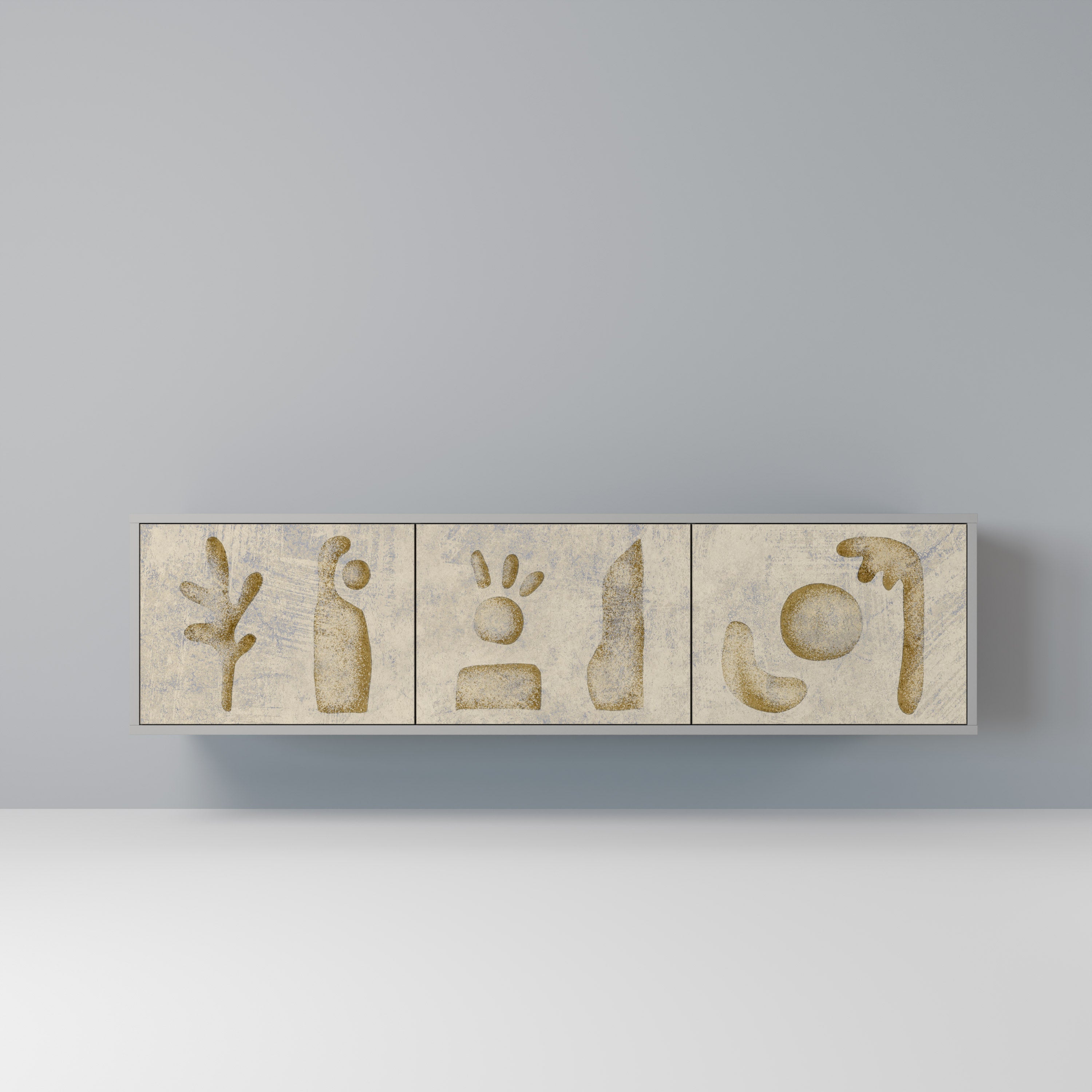 Meuble TV 3 portes SAND SCULPTURES finition grise