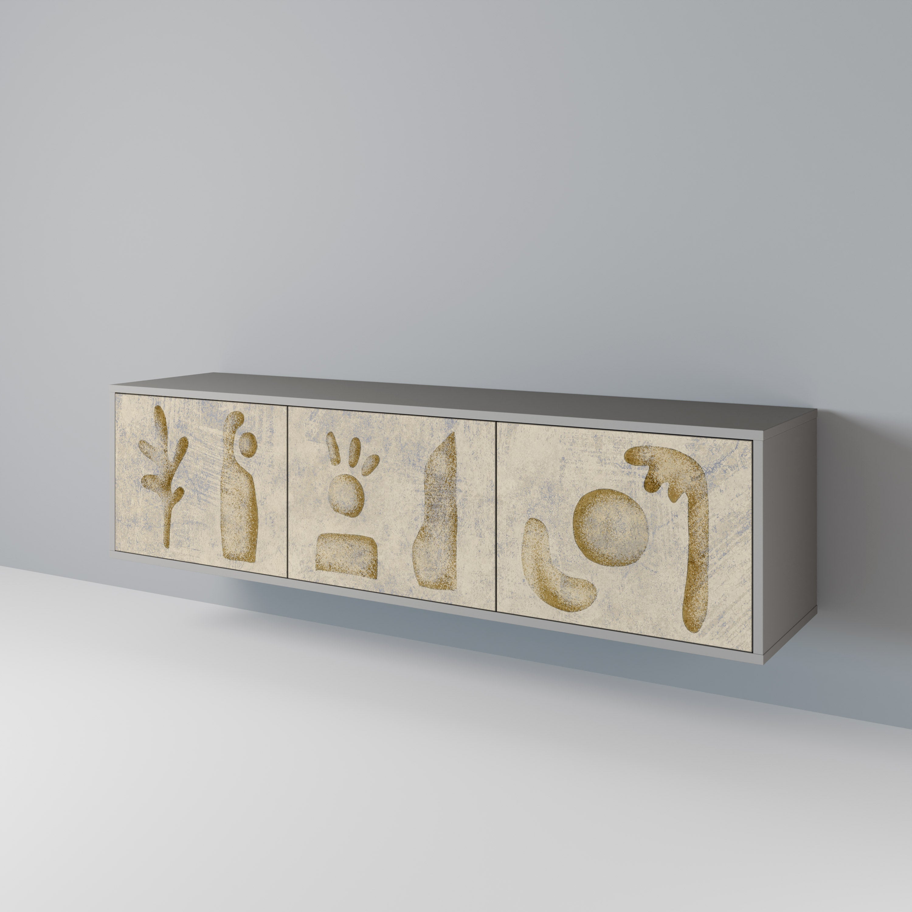 Meuble TV 3 portes SAND SCULPTURES finition grise