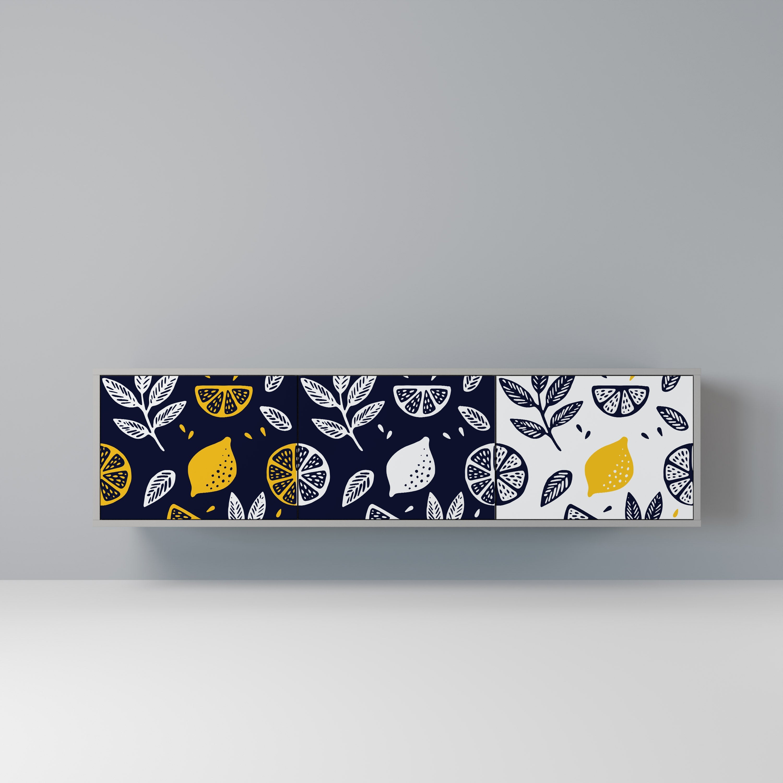 Meuble TV 3 portes CITRUS NOIR ET BLANC finition grise