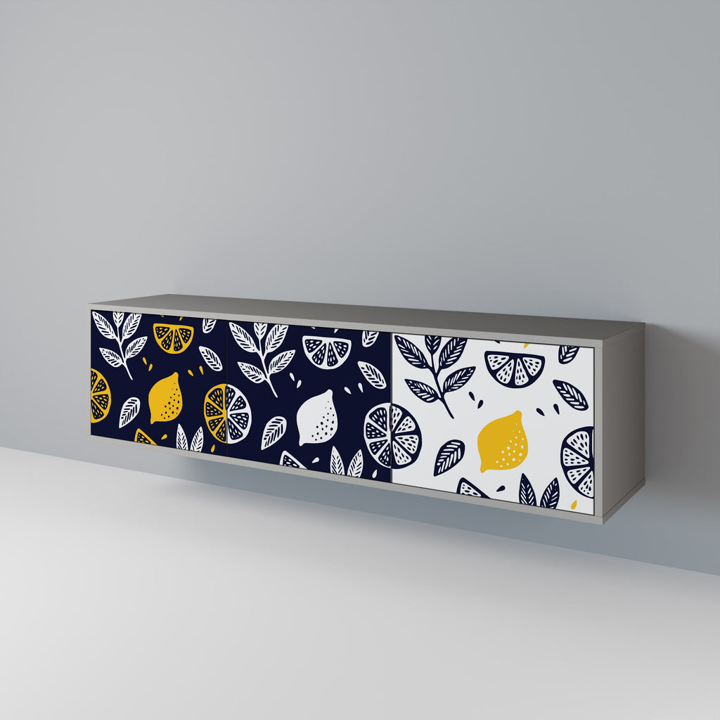 Meuble TV 3 portes CITRUS NOIR ET BLANC finition grise