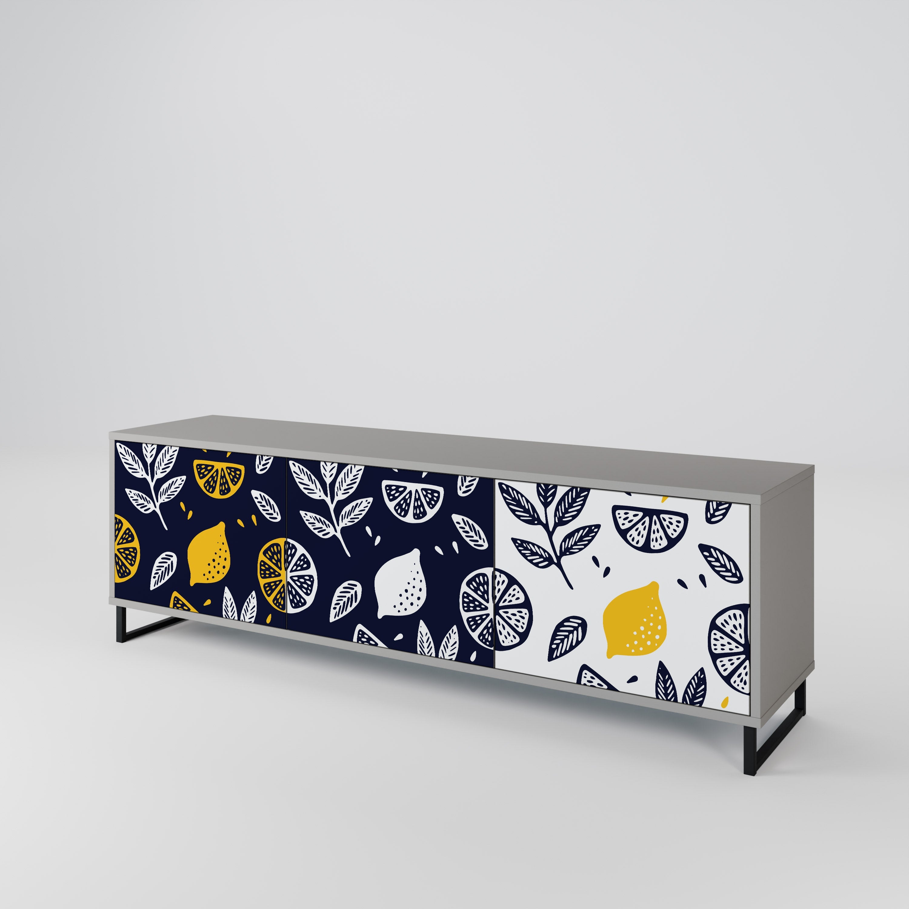 Meuble TV 3 portes CITRUS NOIR ET BLANC finition grise