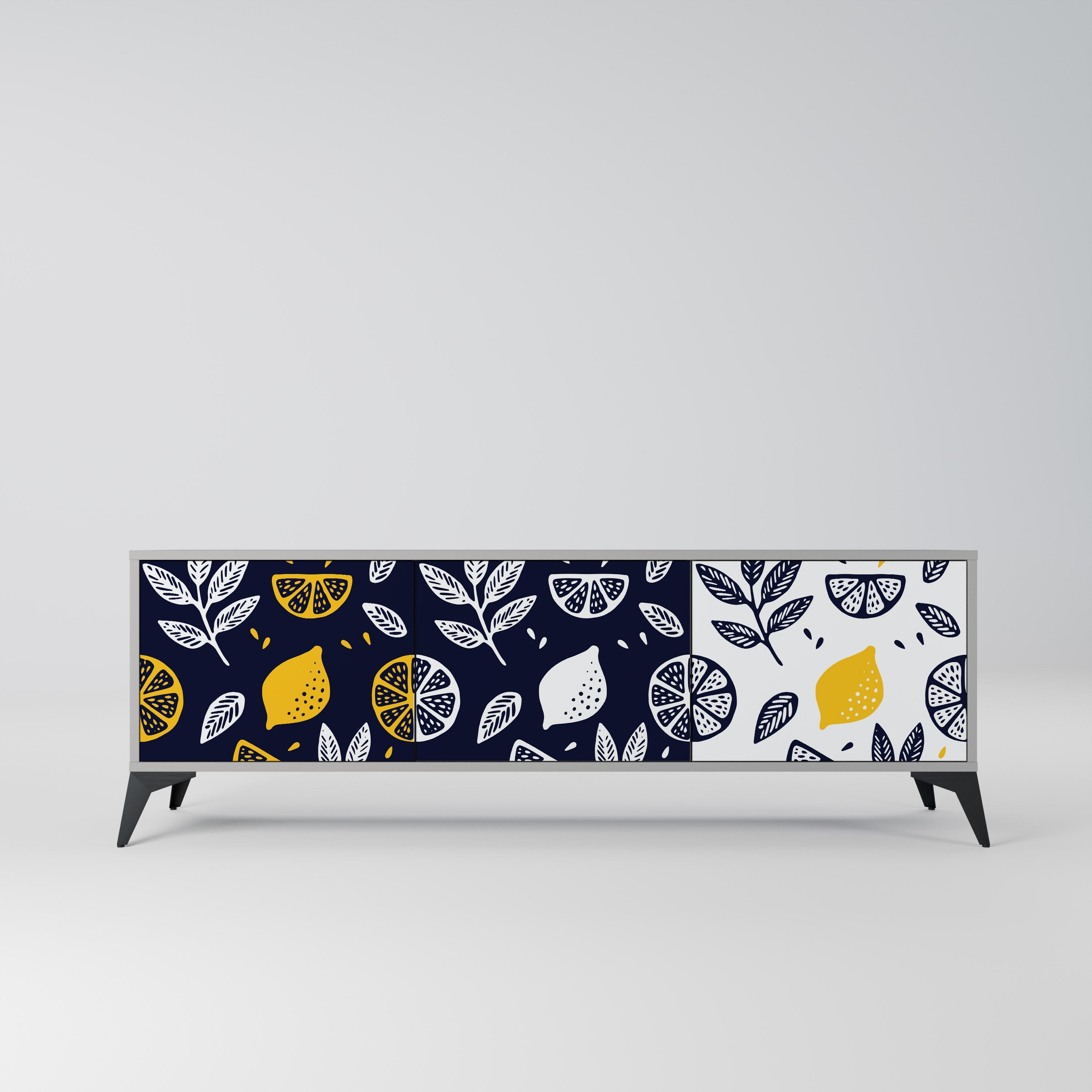 Meuble TV 3 portes CITRUS NOIR ET BLANC finition grise