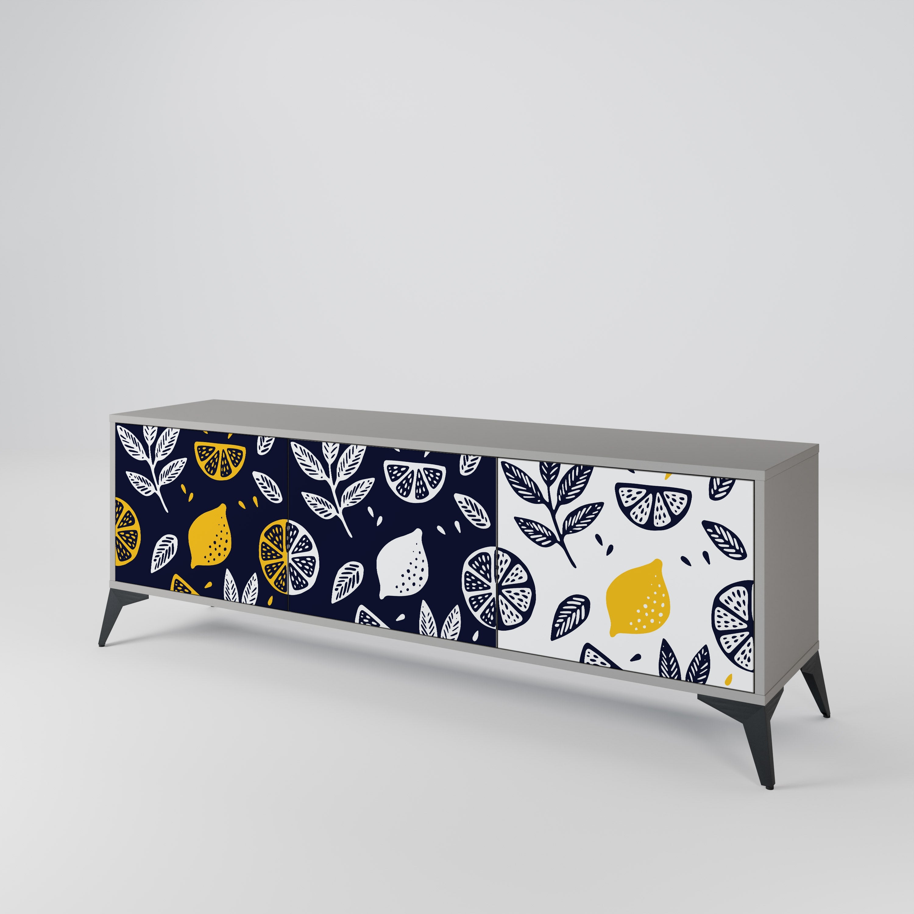 Meuble TV 3 portes CITRUS NOIR ET BLANC finition grise