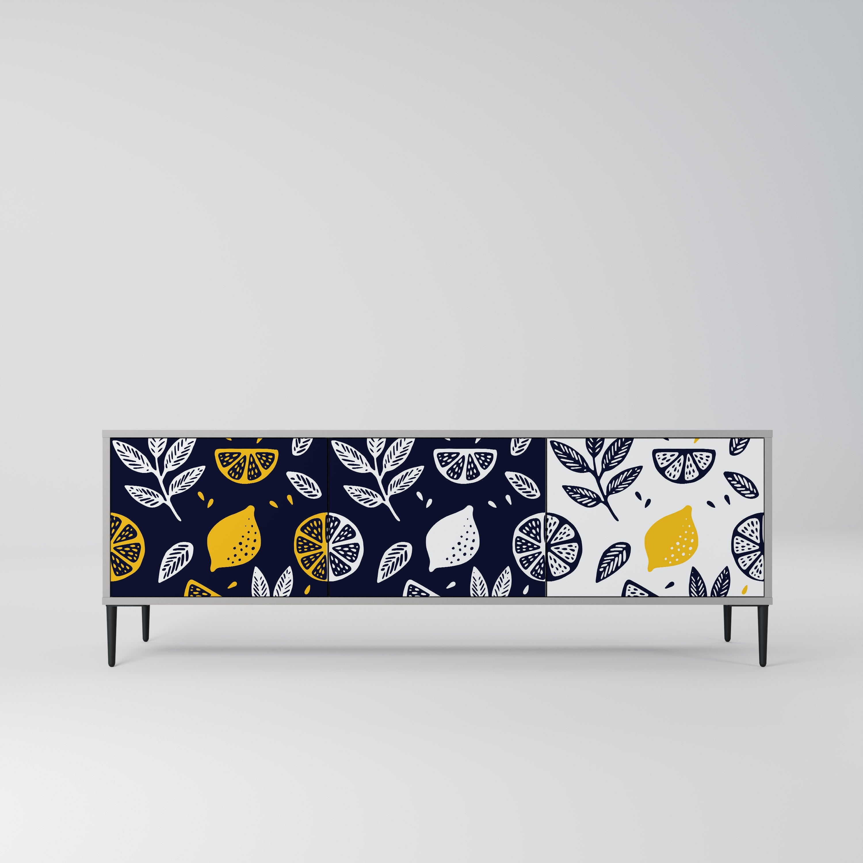 Meuble TV 3 portes CITRUS NOIR ET BLANC finition grise