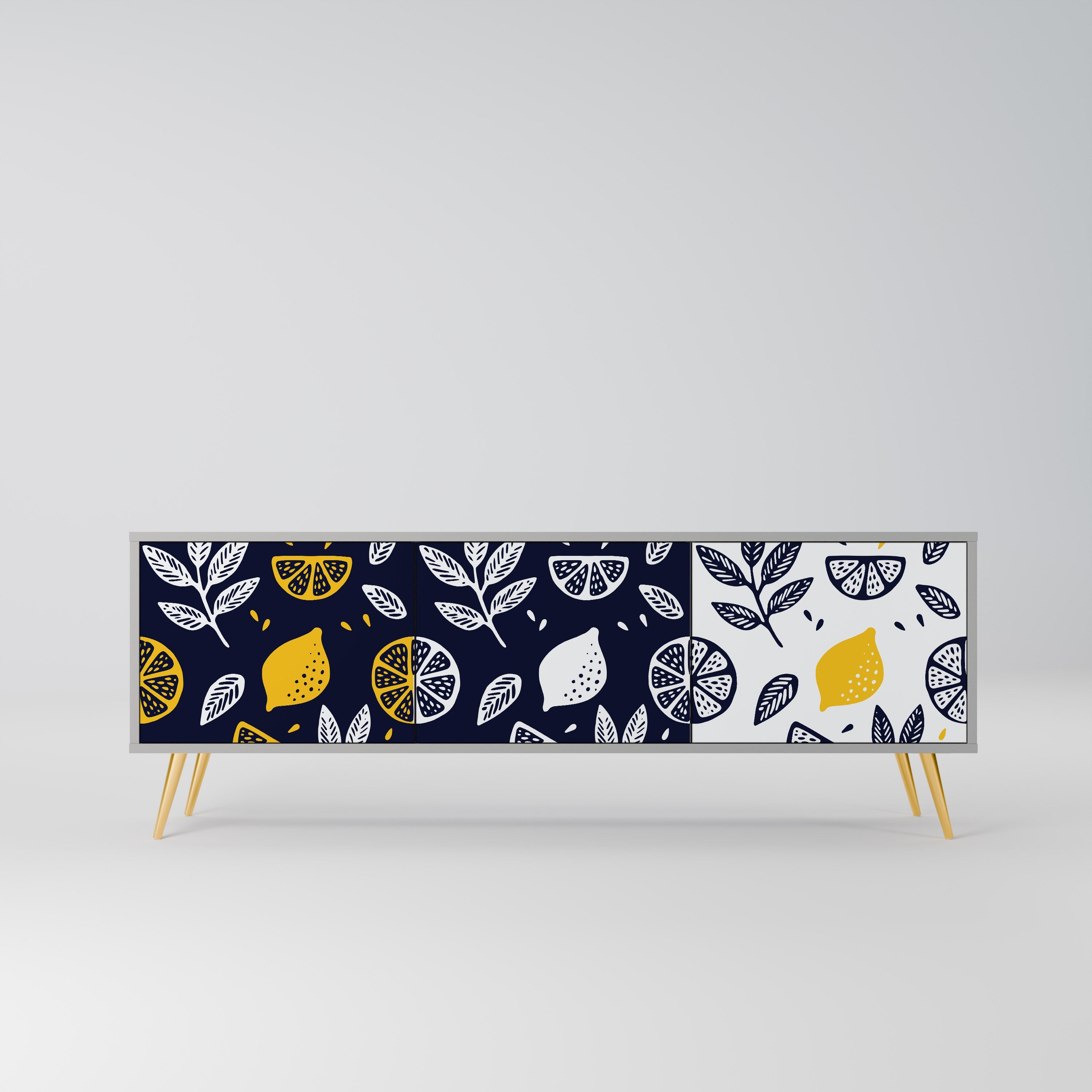 Meuble TV 3 portes CITRUS NOIR ET BLANC finition grise