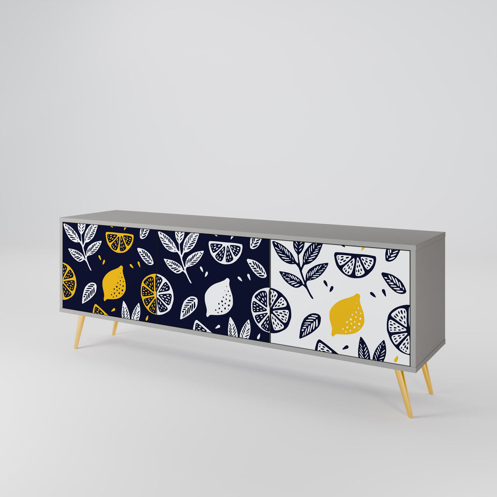 Meuble TV 3 portes CITRUS NOIR ET BLANC finition grise