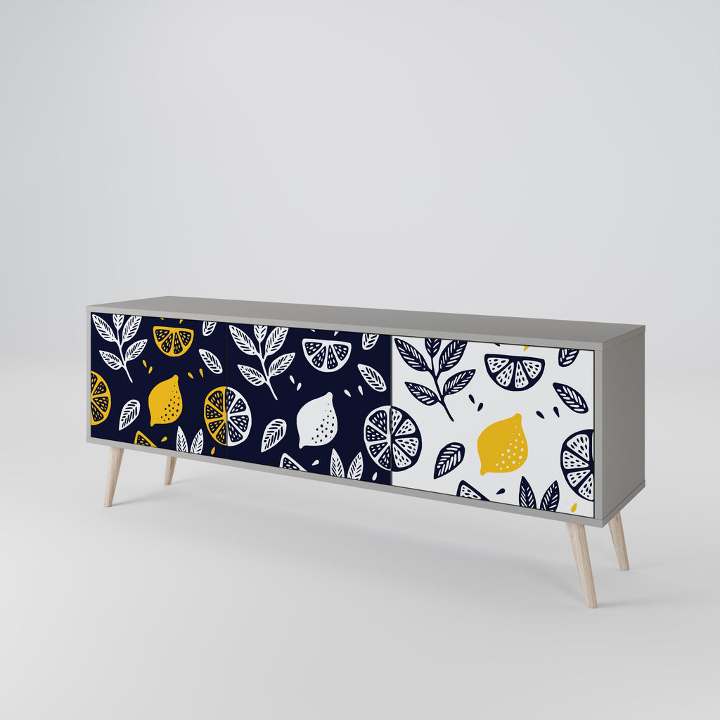 Meuble TV 3 portes CITRUS NOIR ET BLANC finition grise