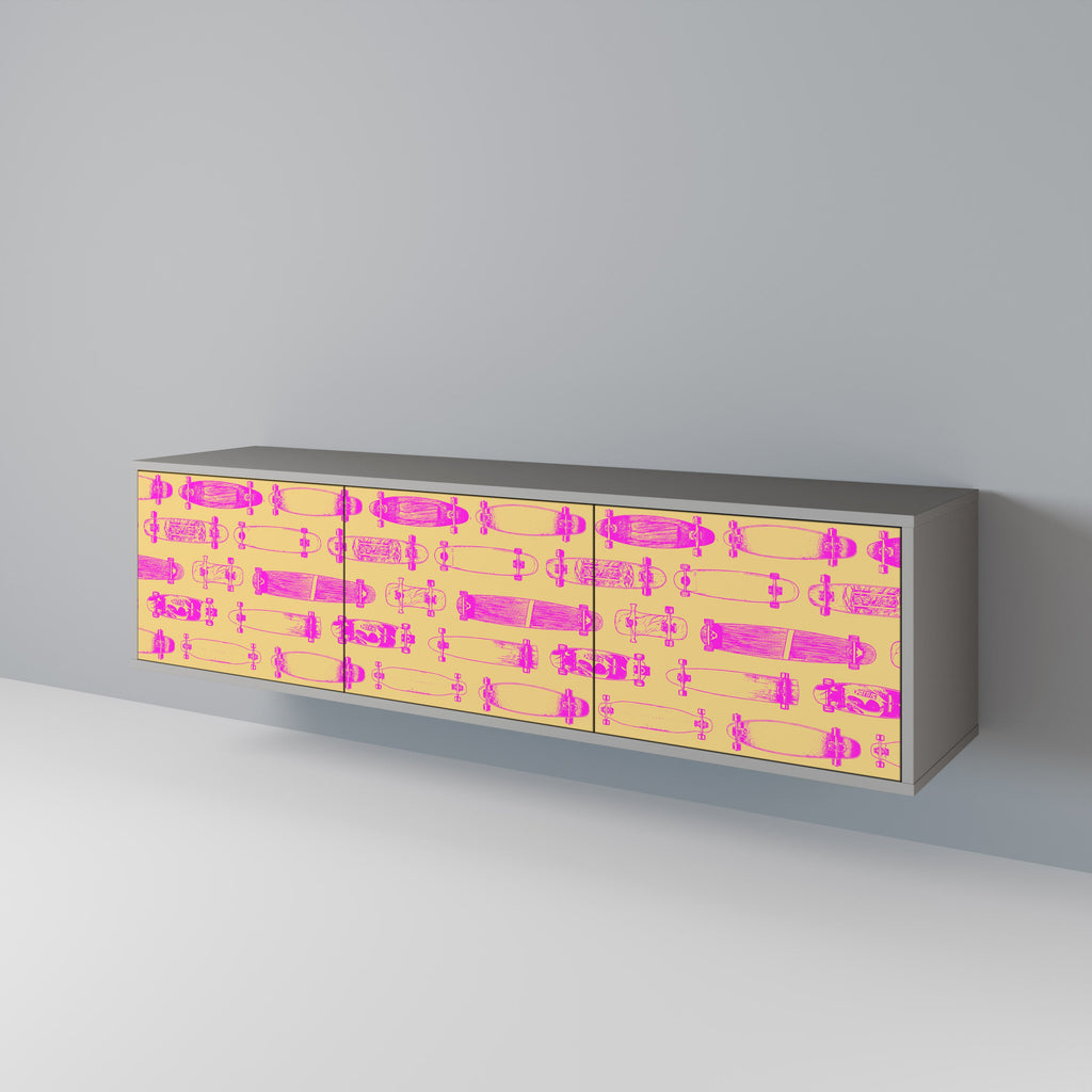 Meuble TV 3 portes SKATEBOARD ARTISTRY, finition grise