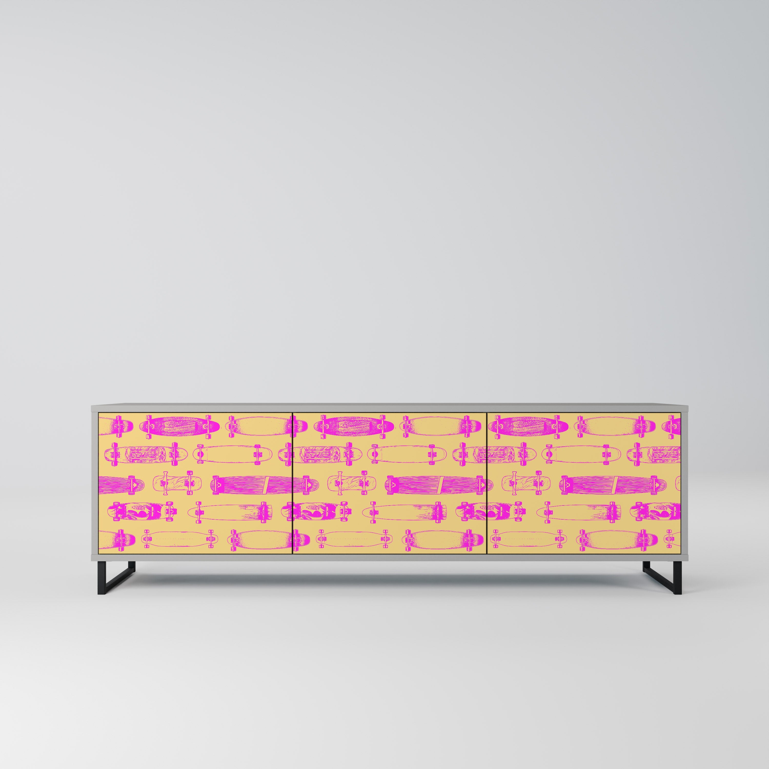 Meuble TV 3 portes SKATEBOARD ARTISTRY, finition grise