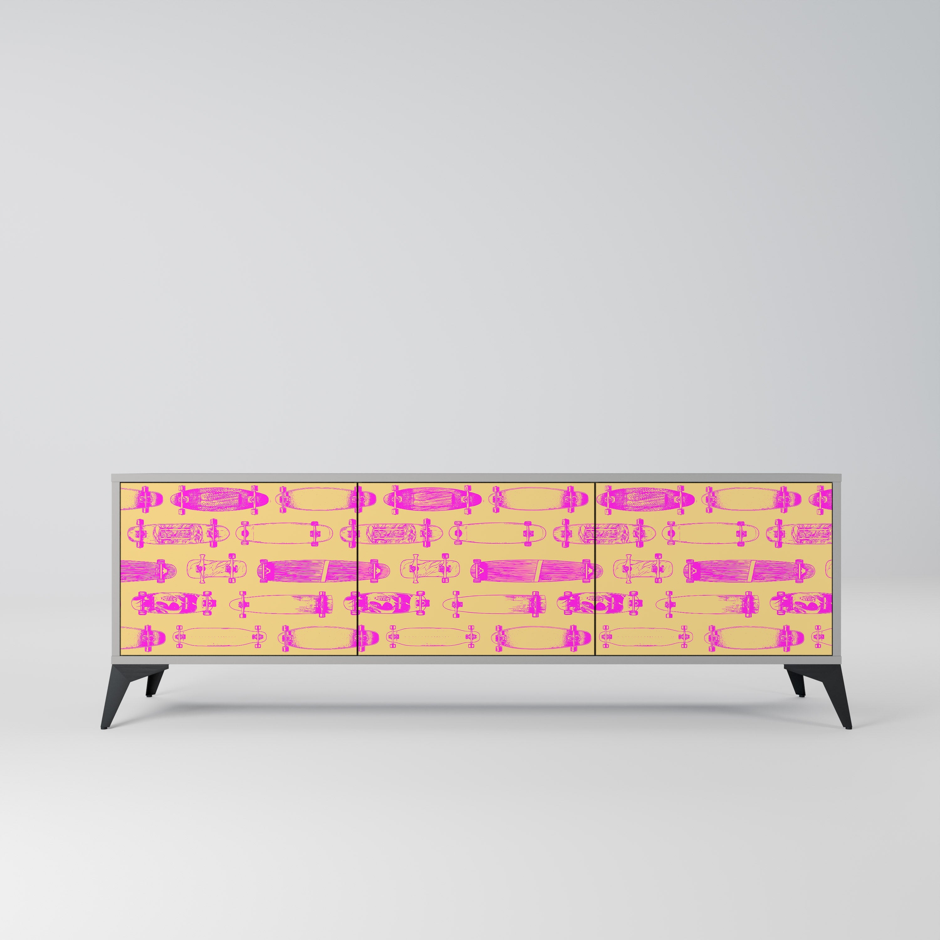 Meuble TV 3 portes SKATEBOARD ARTISTRY, finition grise