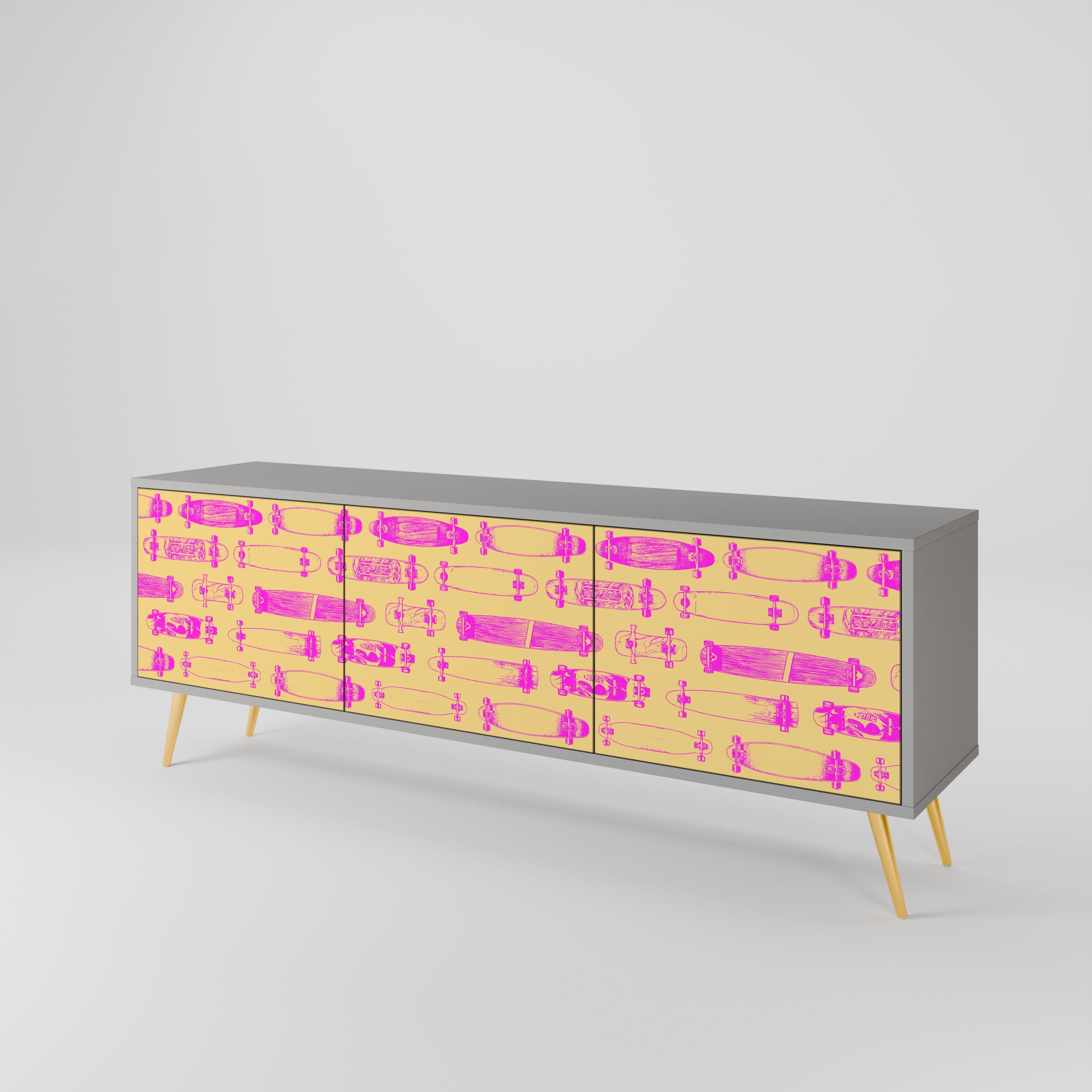 Meuble TV 3 portes SKATEBOARD ARTISTRY, finition grise