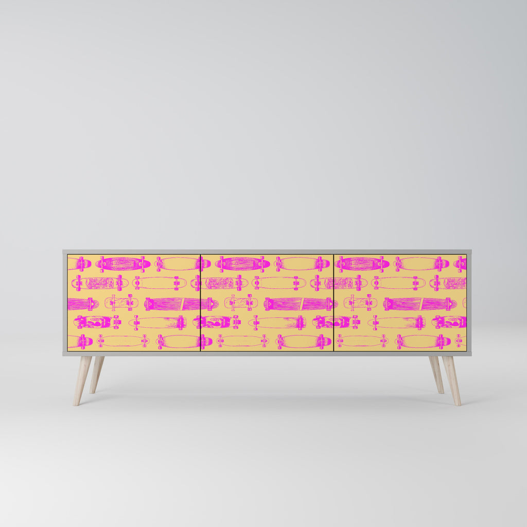 Meuble TV 3 portes SKATEBOARD ARTISTRY, finition grise