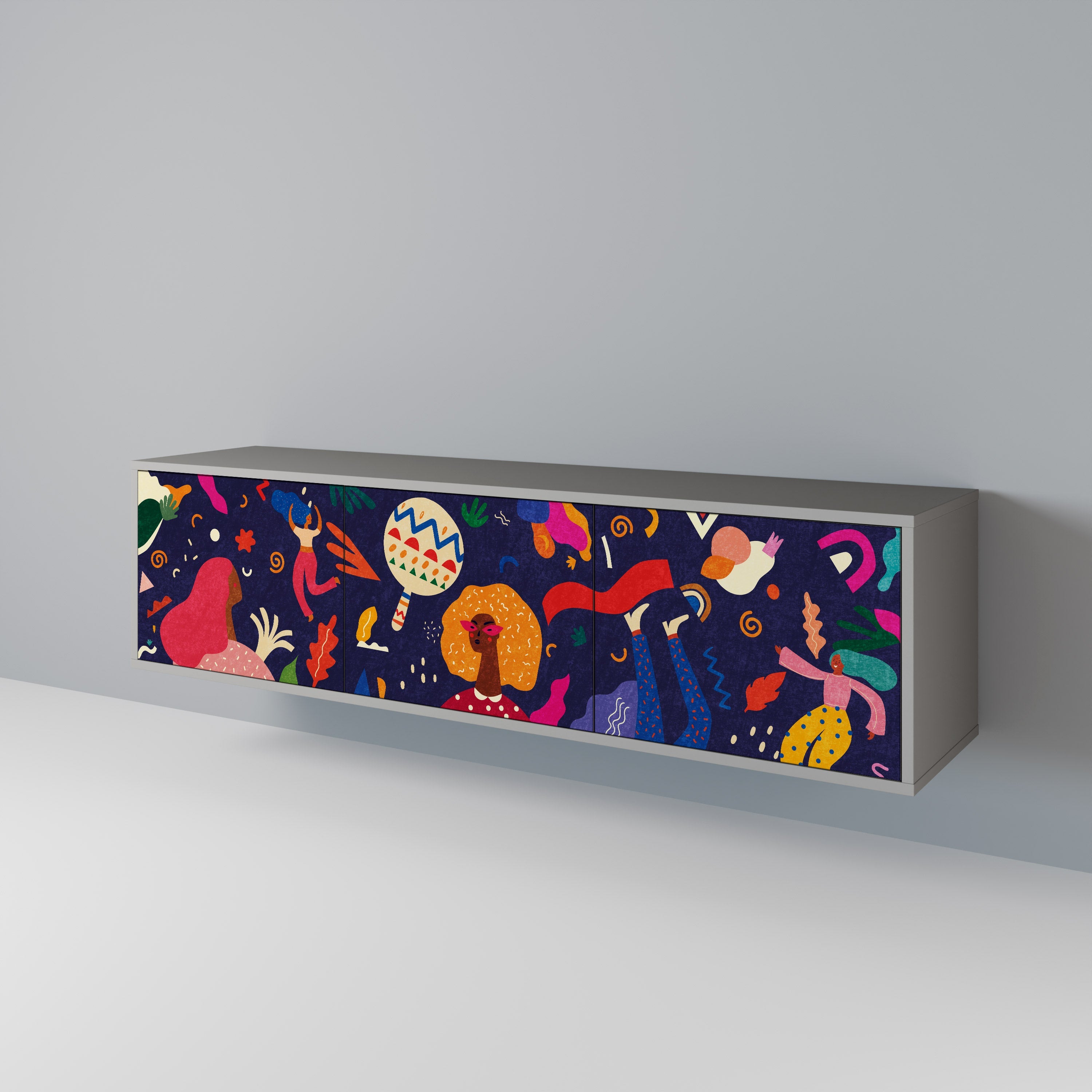 Meuble TV 3 portes FESTIVE PLEASURES en finition grise