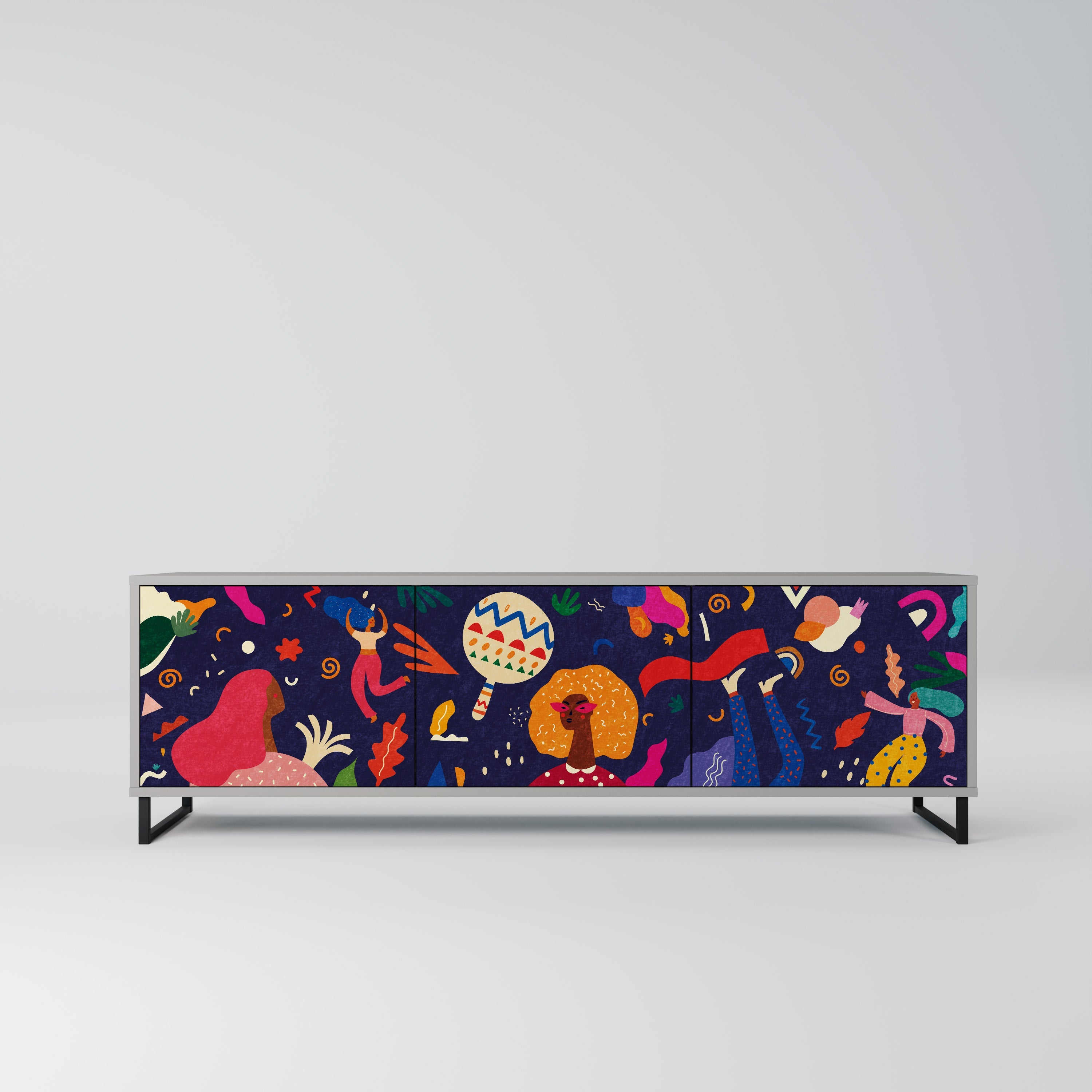 Meuble TV 3 portes FESTIVE PLEASURES en finition grise