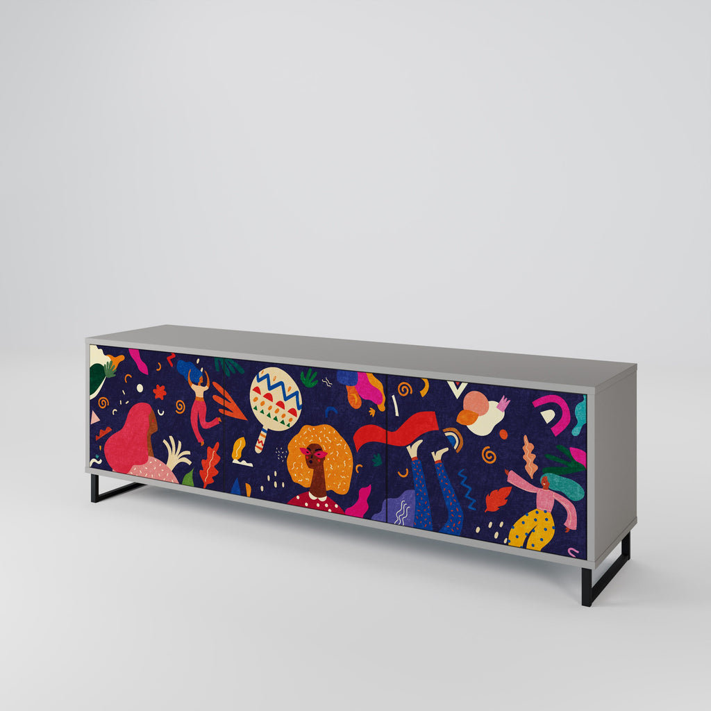 Meuble TV 3 portes FESTIVE PLEASURES en finition grise