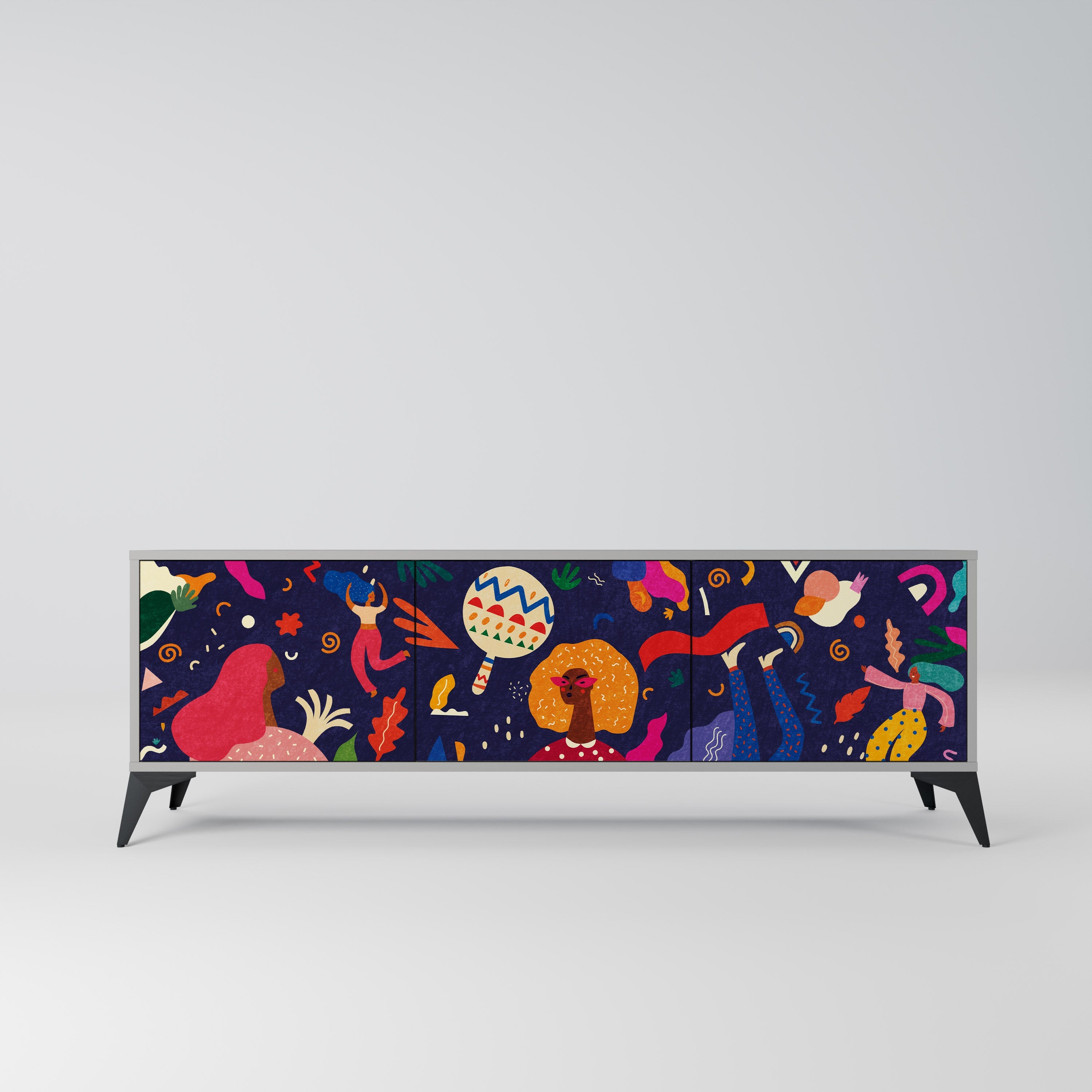 Meuble TV 3 portes FESTIVE PLEASURES en finition grise