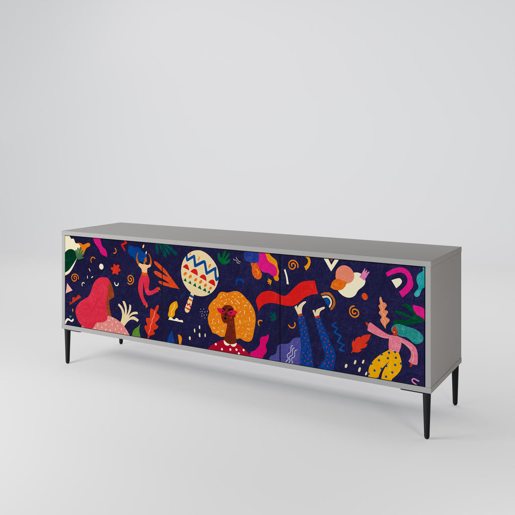 Meuble TV 3 portes FESTIVE PLEASURES en finition grise