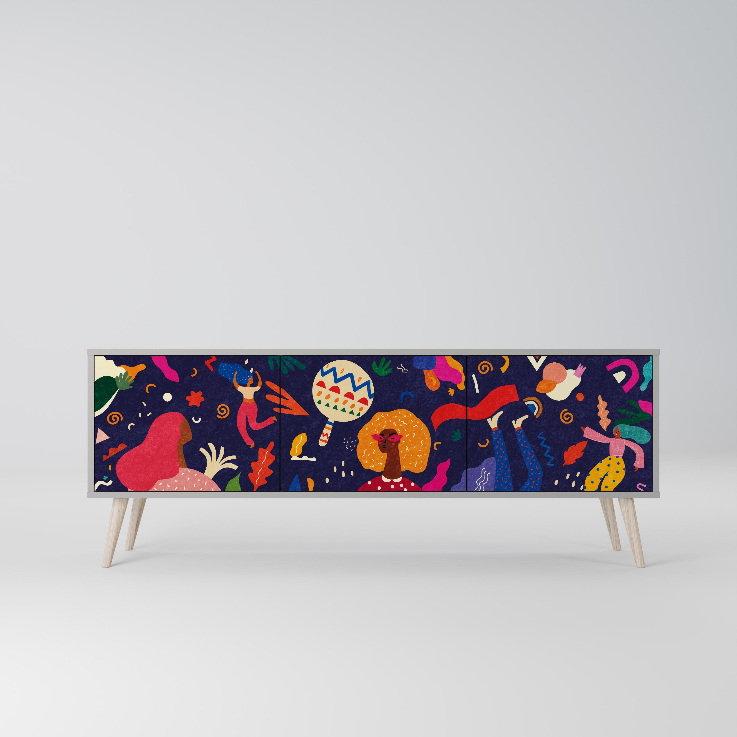 Meuble TV 3 portes FESTIVE PLEASURES en finition grise