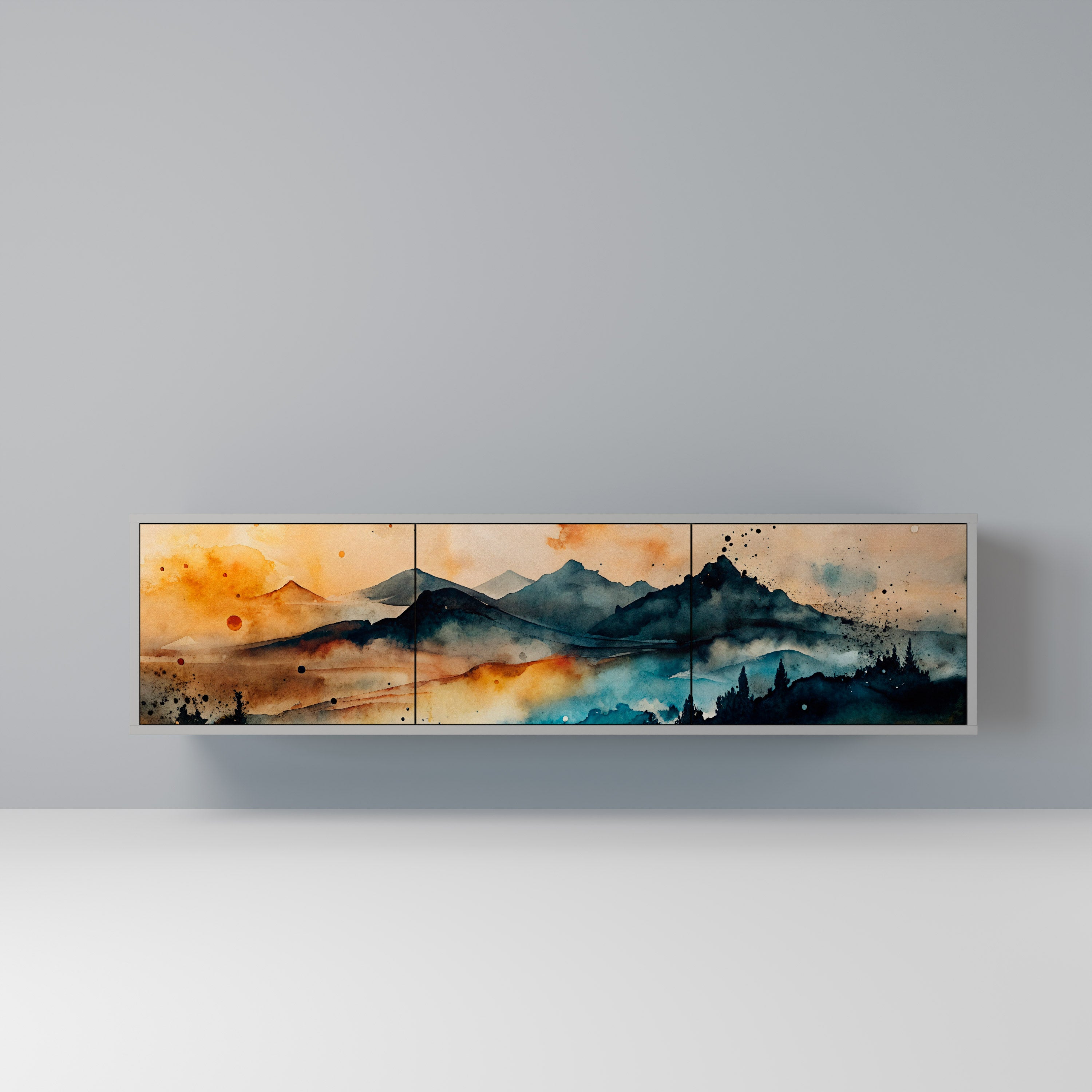 Meuble TV 3 portes OMINOUS MOUNTAINS en finition grise