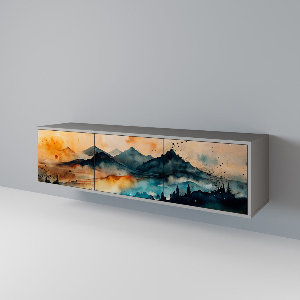 Meuble TV 3 portes OMINOUS MOUNTAINS en finition grise