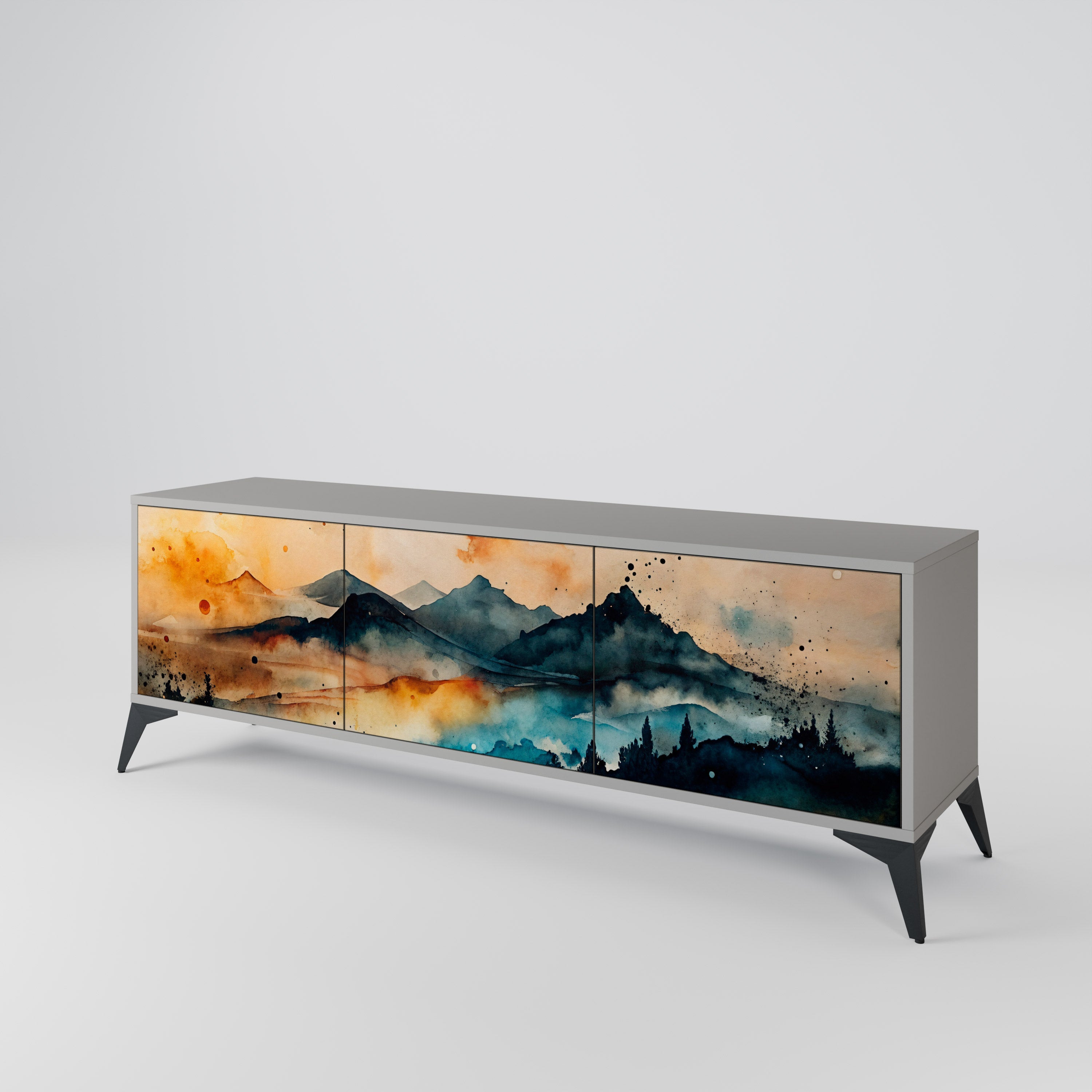 Meuble TV 3 portes OMINOUS MOUNTAINS en finition grise
