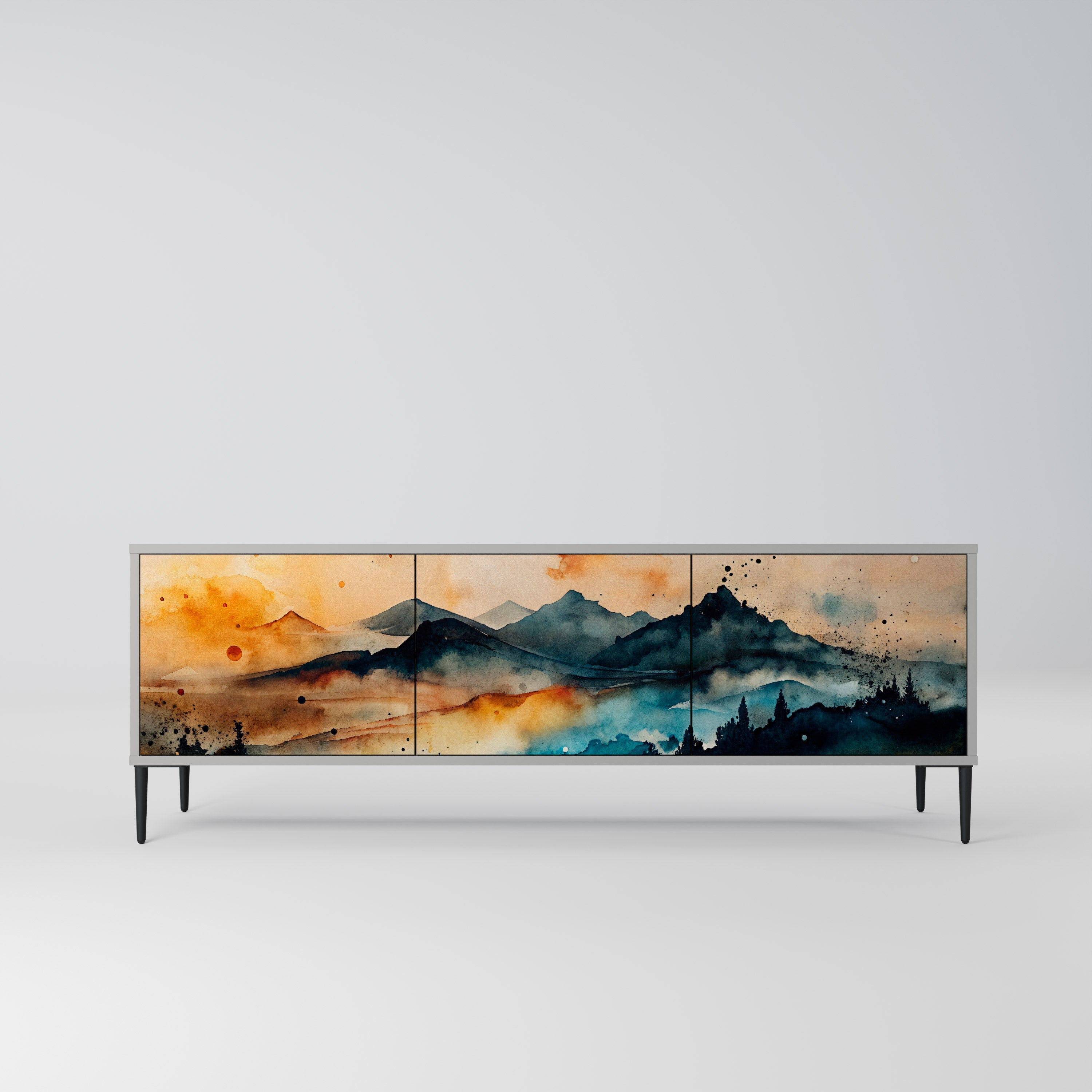 Meuble TV 3 portes OMINOUS MOUNTAINS en finition grise