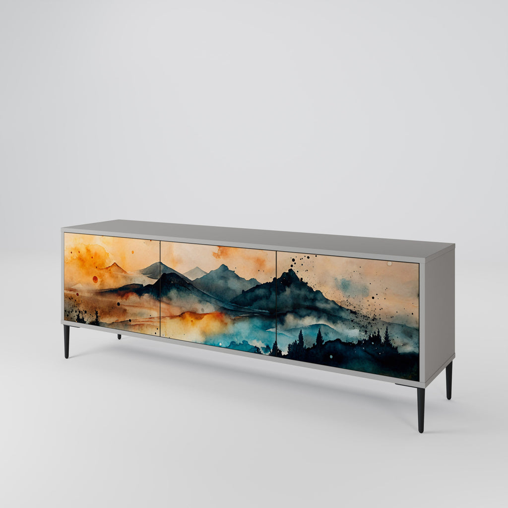 Meuble TV 3 portes OMINOUS MOUNTAINS en finition grise