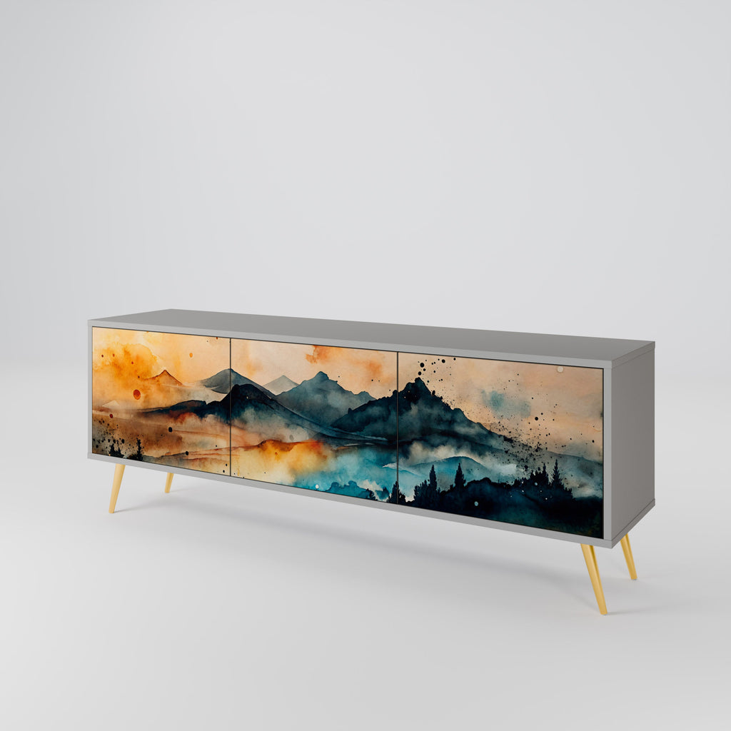 Meuble TV 3 portes OMINOUS MOUNTAINS en finition grise