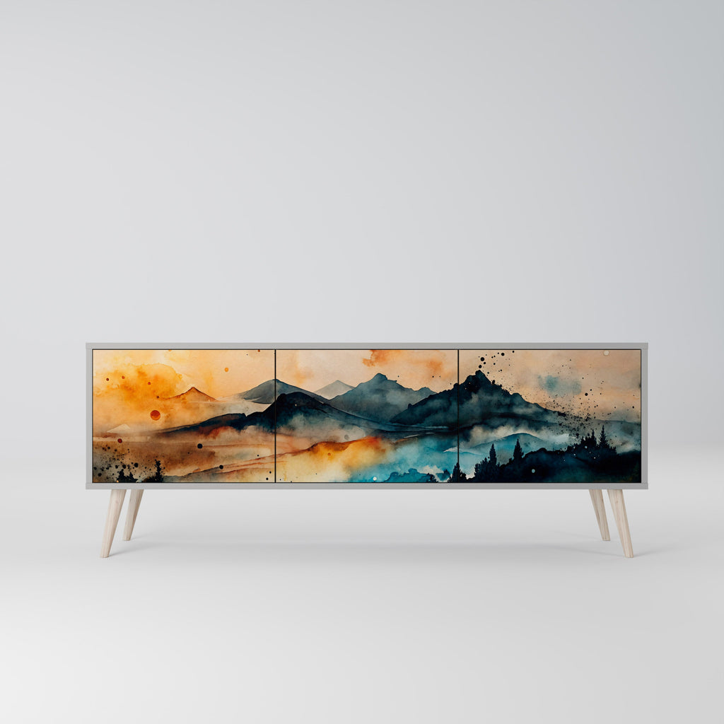 Meuble TV 3 portes OMINOUS MOUNTAINS en finition grise