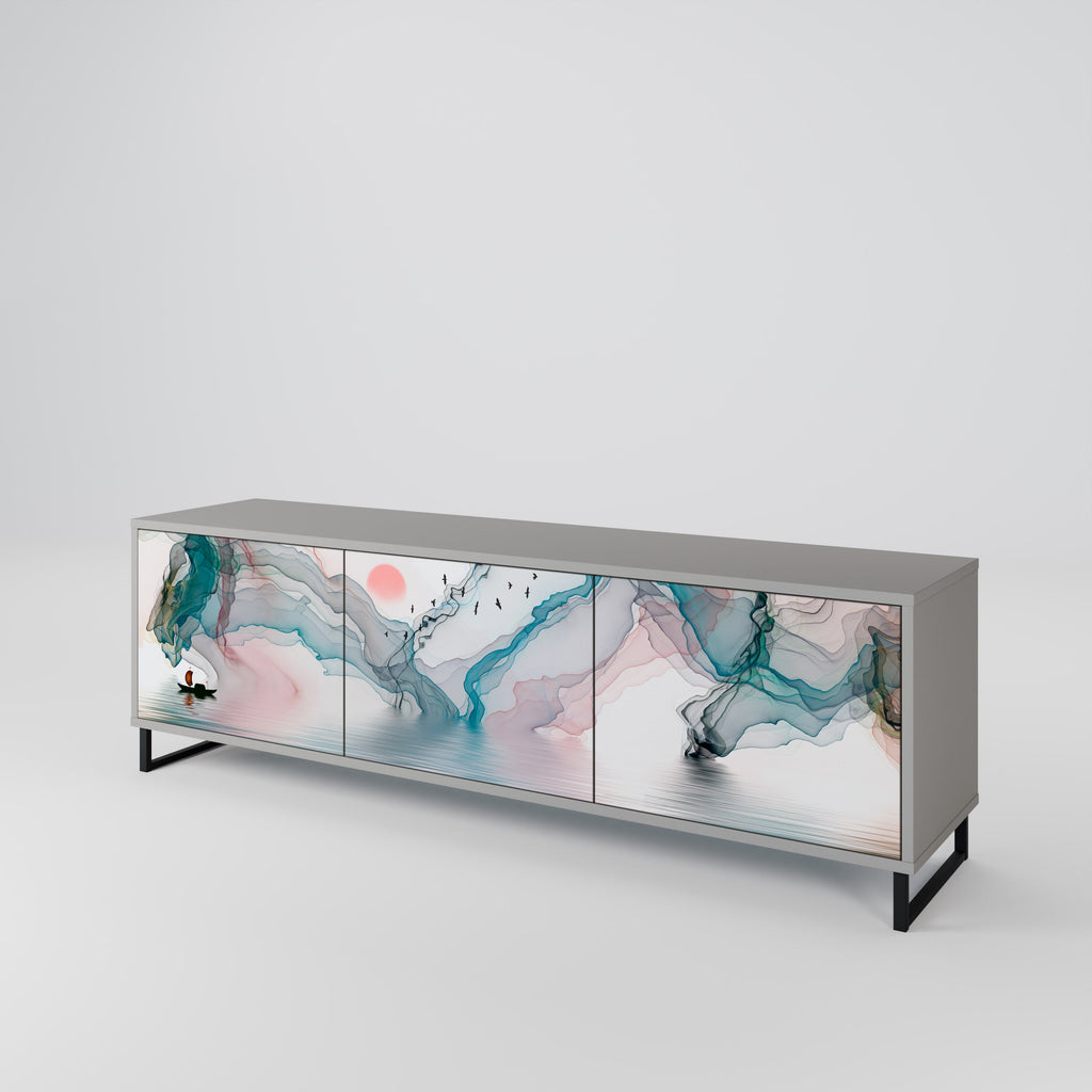 Meuble TV 3 portes VELVET CROSSING, finition grise