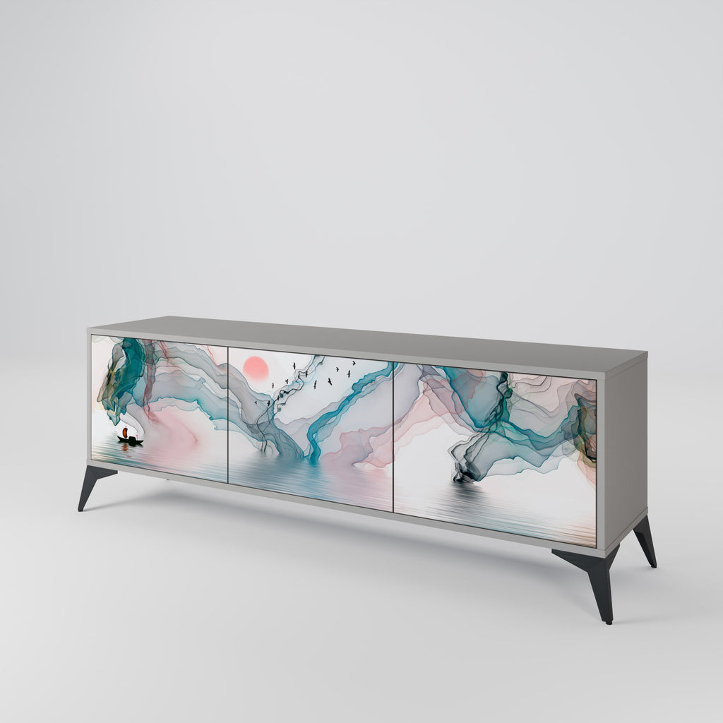 Meuble TV 3 portes VELVET CROSSING, finition grise