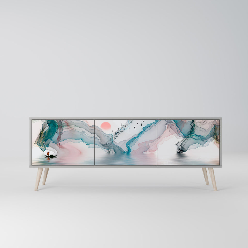 Meuble TV 3 portes VELVET CROSSING, finition grise