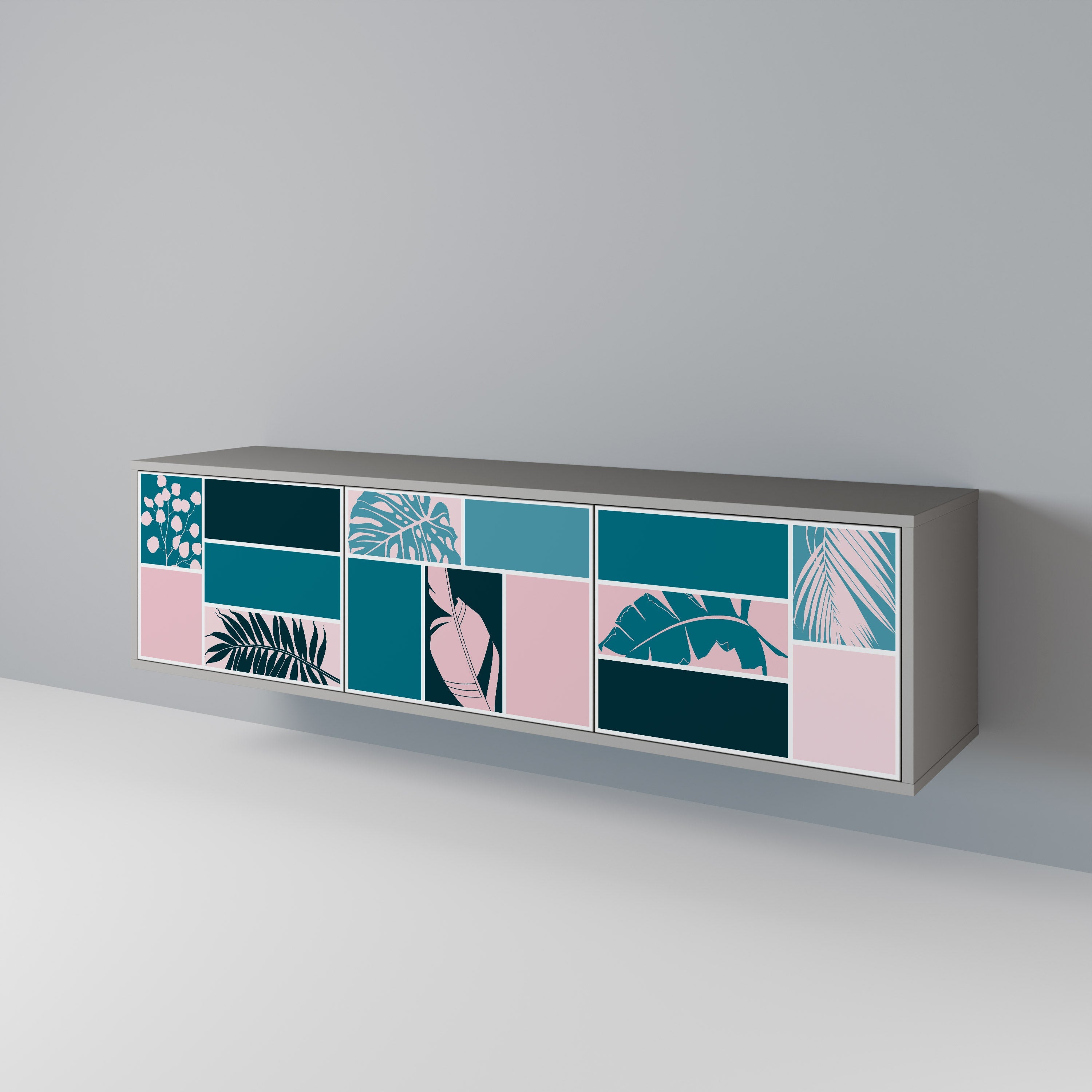 COMBINAISON DE FORMES Meuble TV 3 portes en finition grise