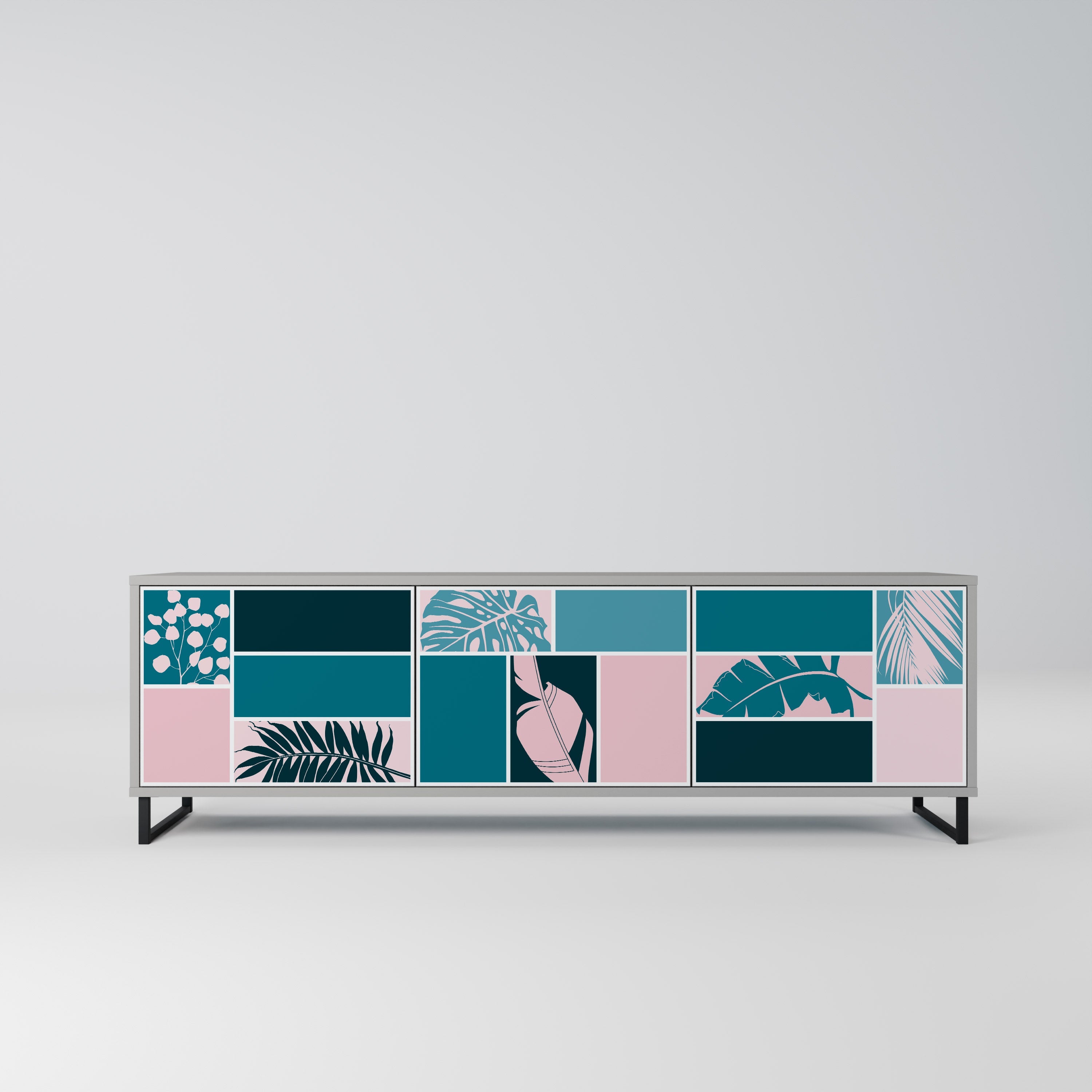 COMBINAISON DE FORMES Meuble TV 3 portes en finition grise