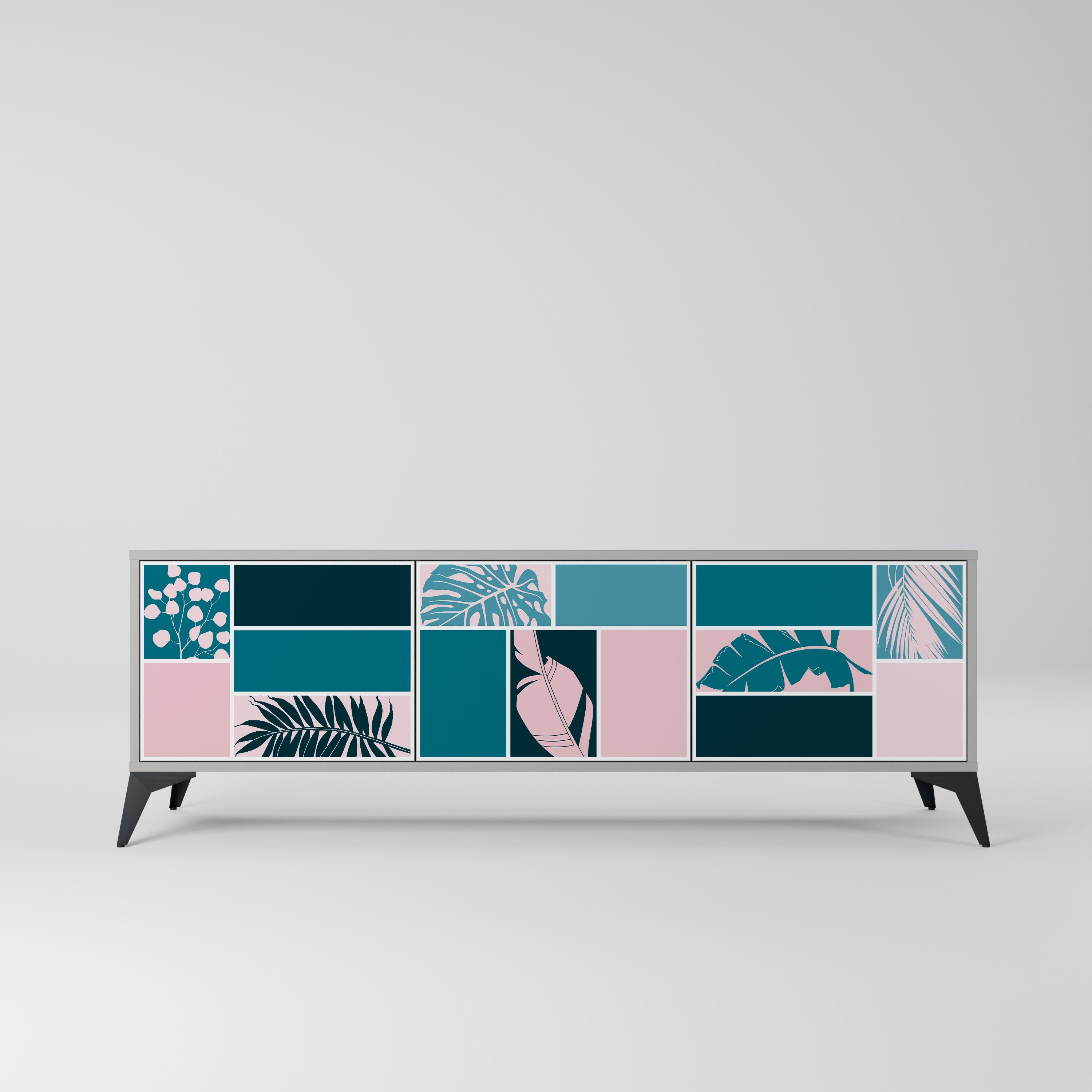 COMBINAISON DE FORMES Meuble TV 3 portes en finition grise