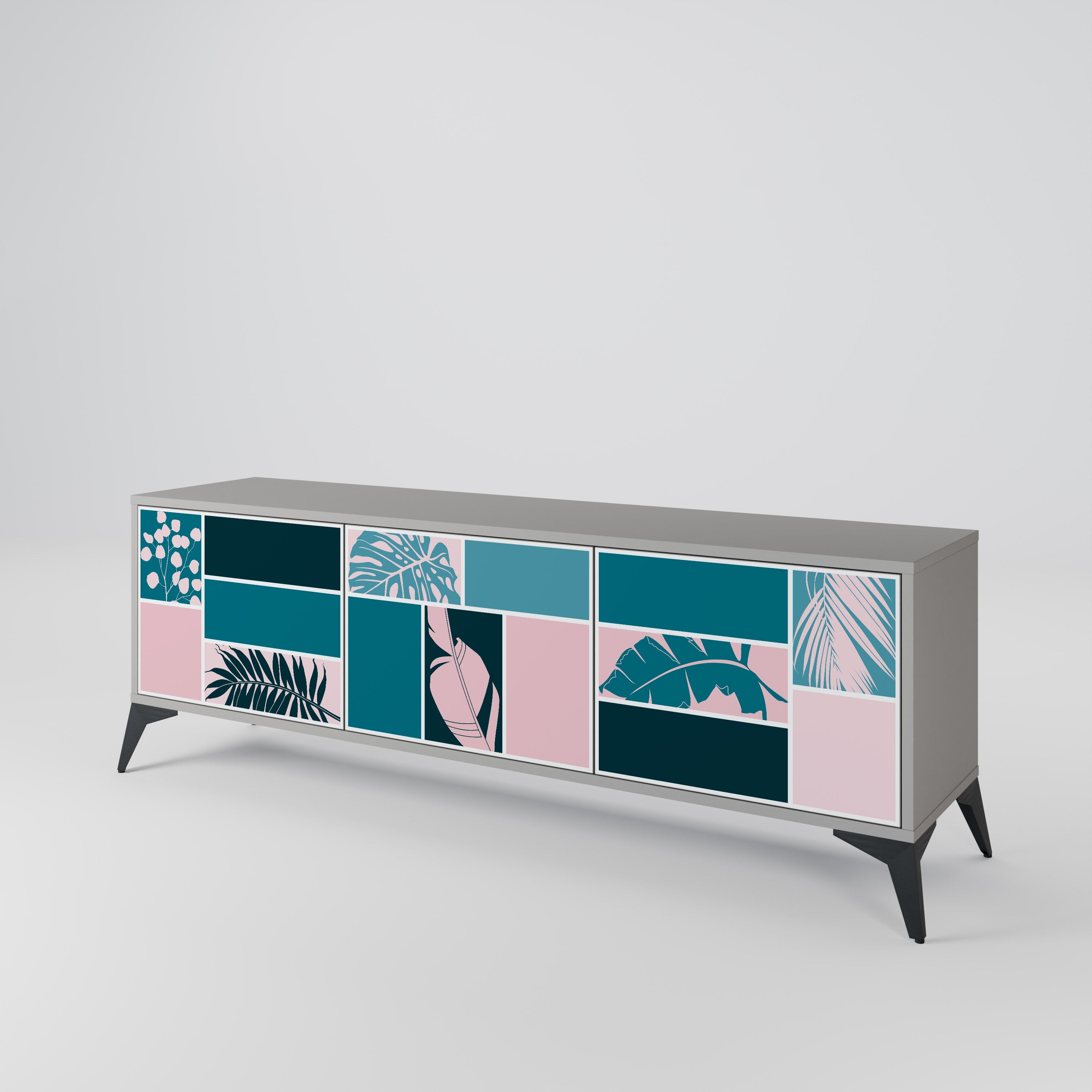 COMBINAISON DE FORMES Meuble TV 3 portes en finition grise