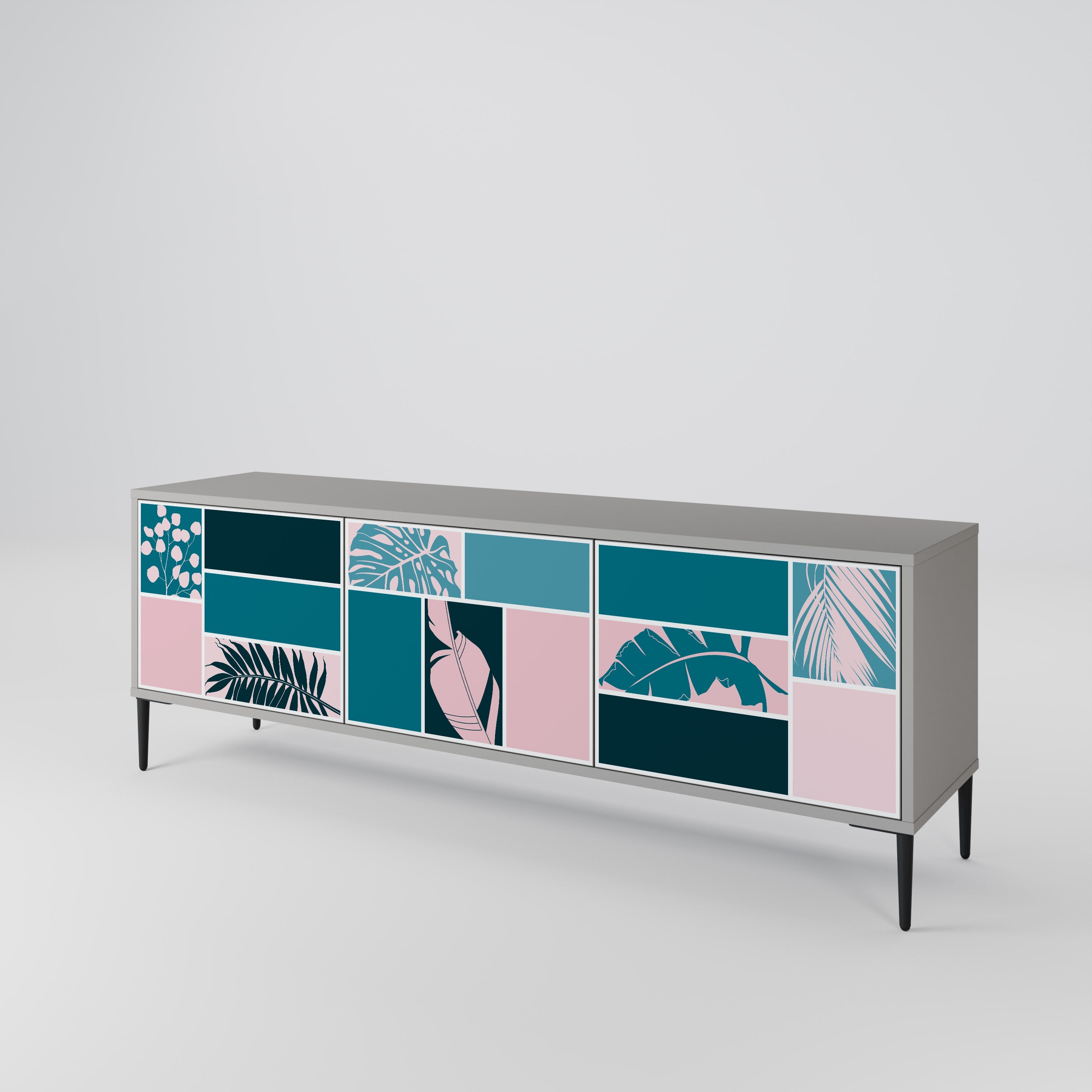 COMBINAISON DE FORMES Meuble TV 3 portes en finition grise