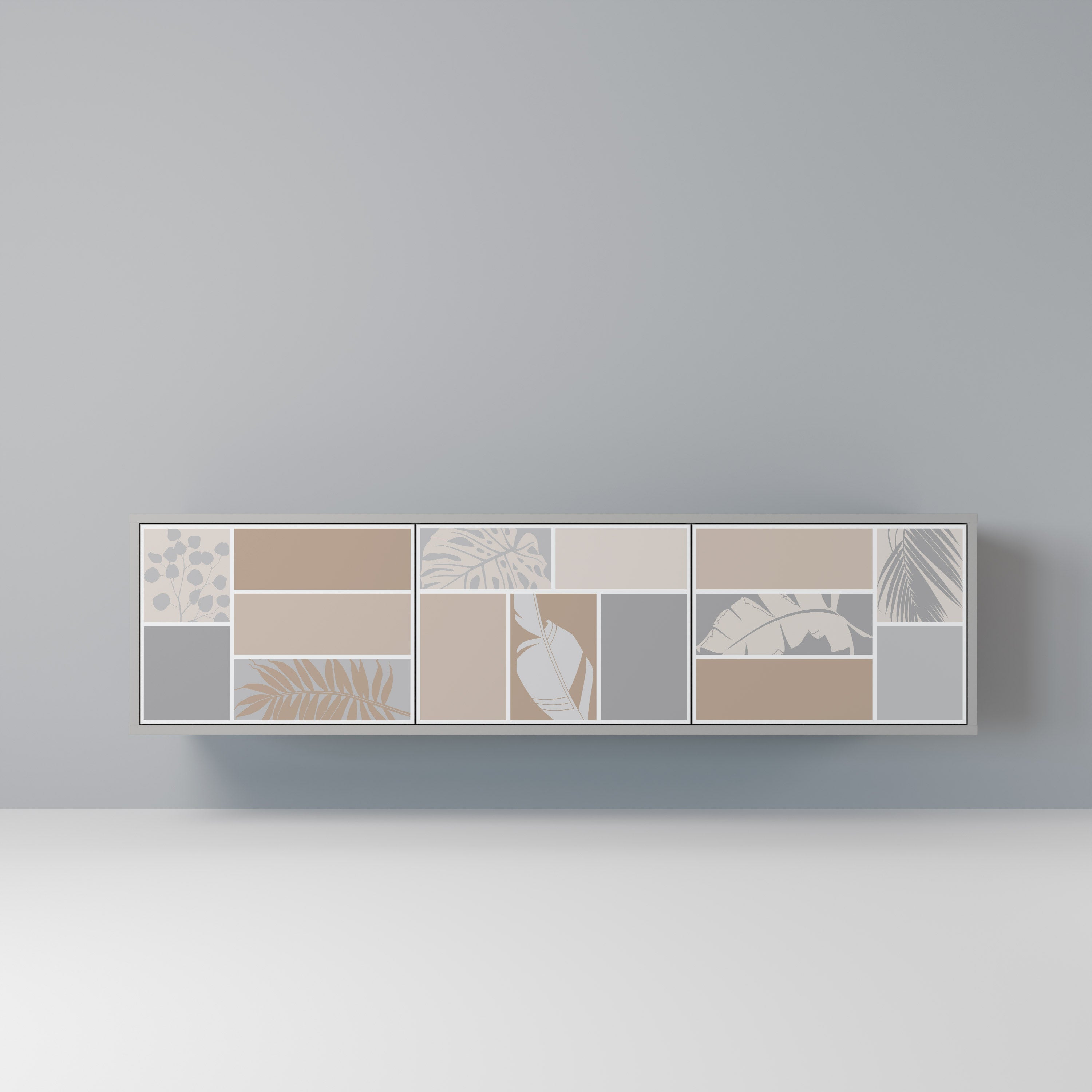 Meuble TV 3 portes TROPICAL SHAPES finition grise