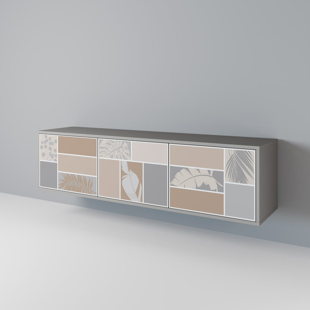 Meuble TV 3 portes TROPICAL SHAPES finition grise