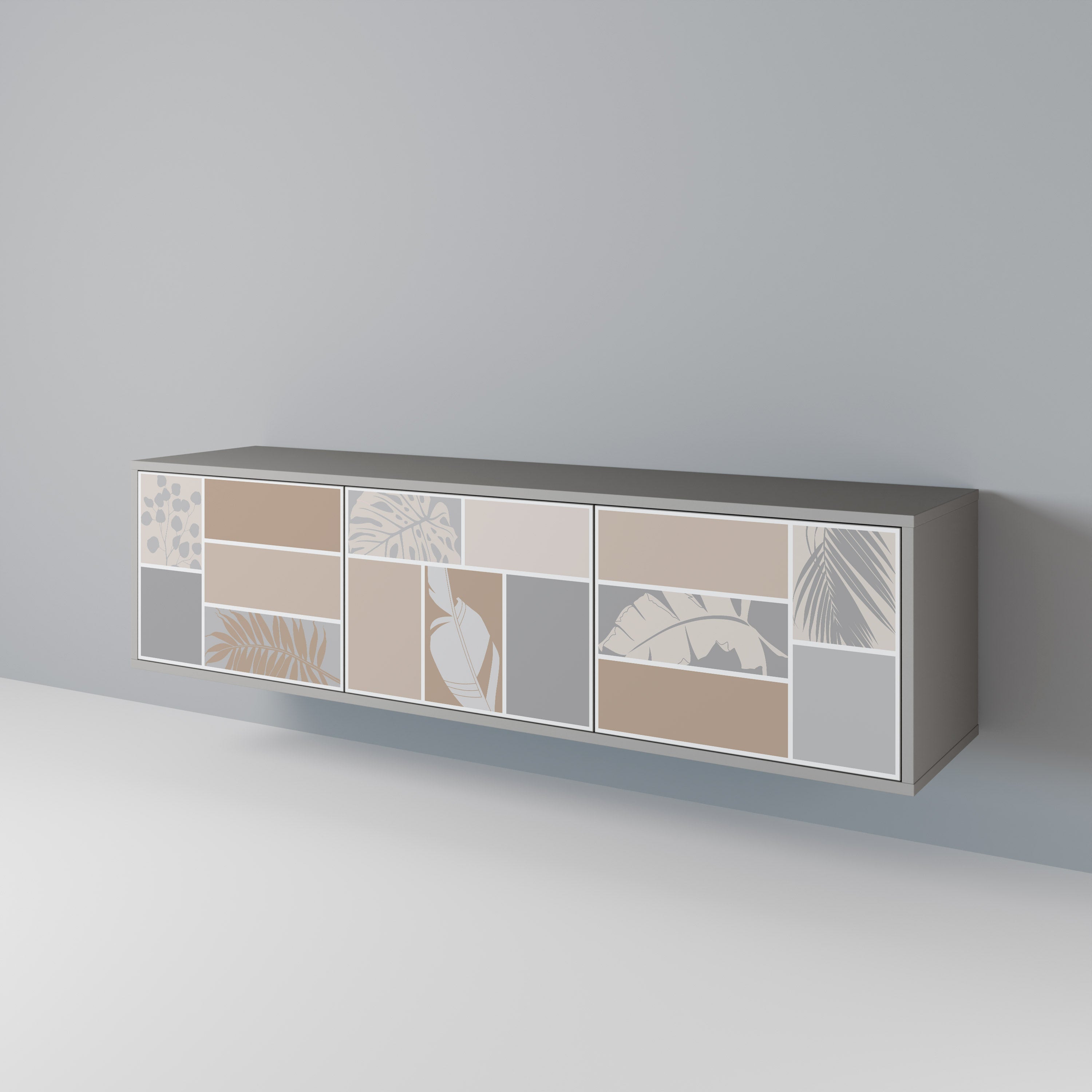 Meuble TV 3 portes TROPICAL SHAPES finition grise