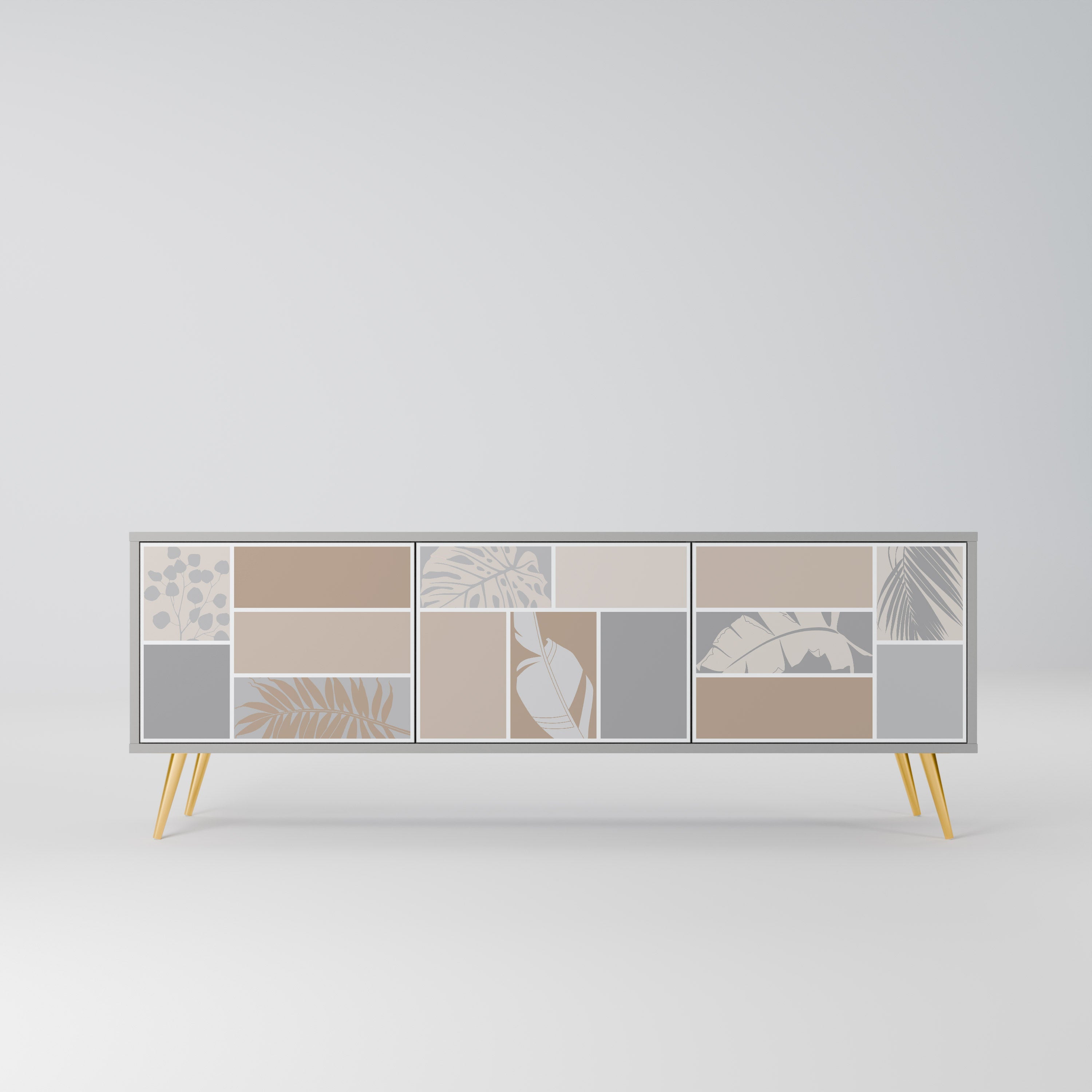 Meuble TV 3 portes TROPICAL SHAPES finition grise