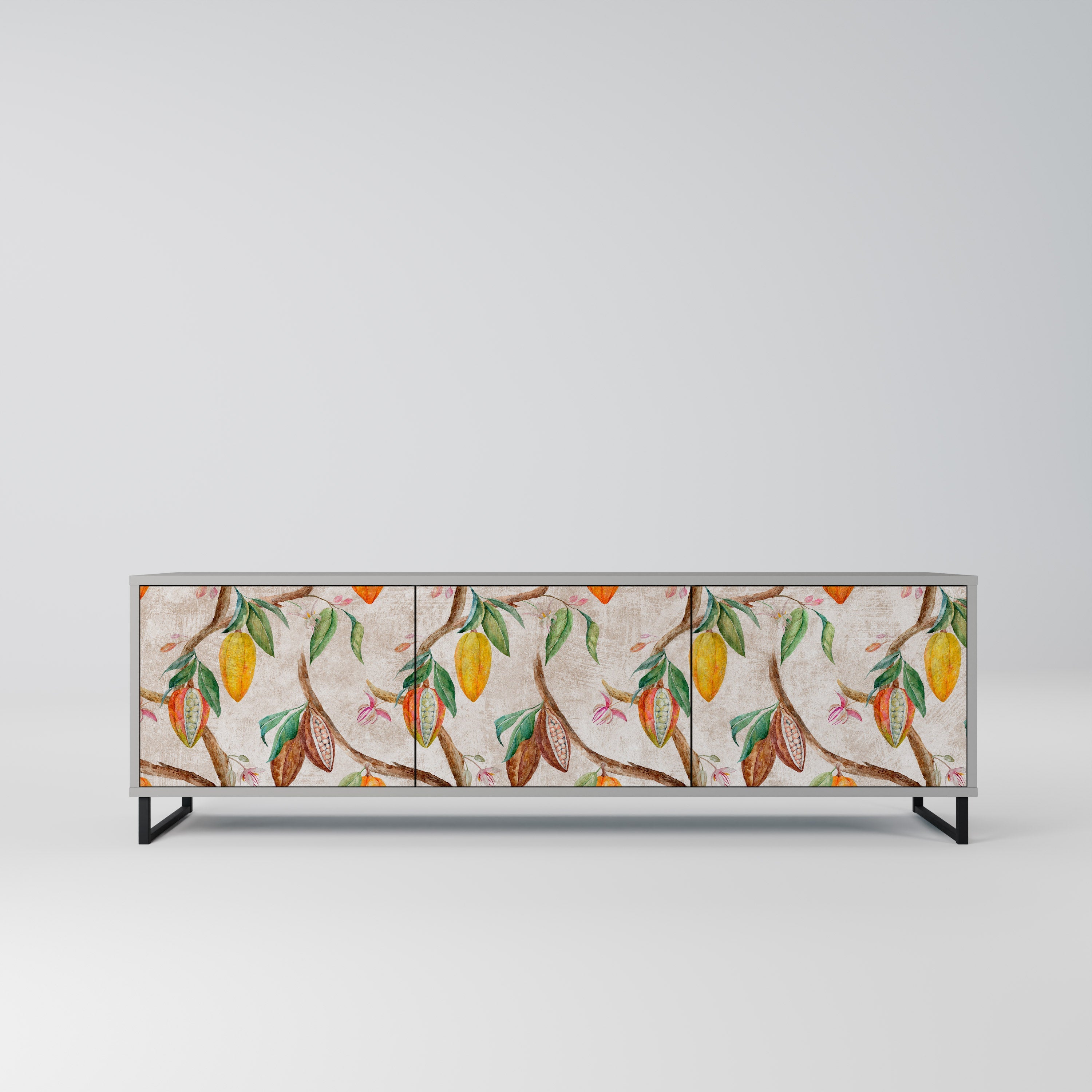 Meuble TV 3 portes COCOA FRUITS, finition grise