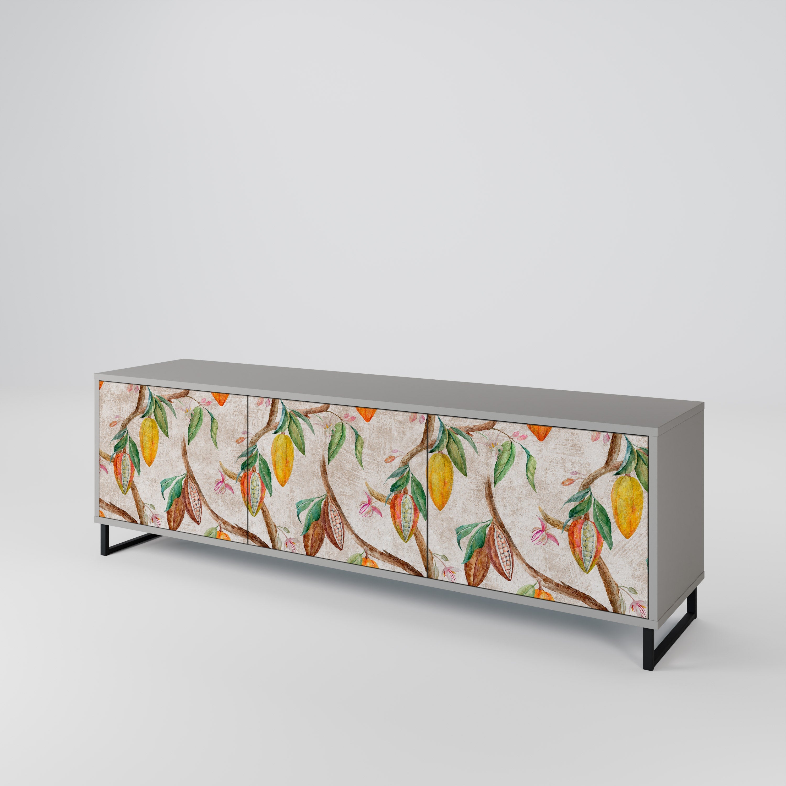Meuble TV 3 portes COCOA FRUITS, finition grise