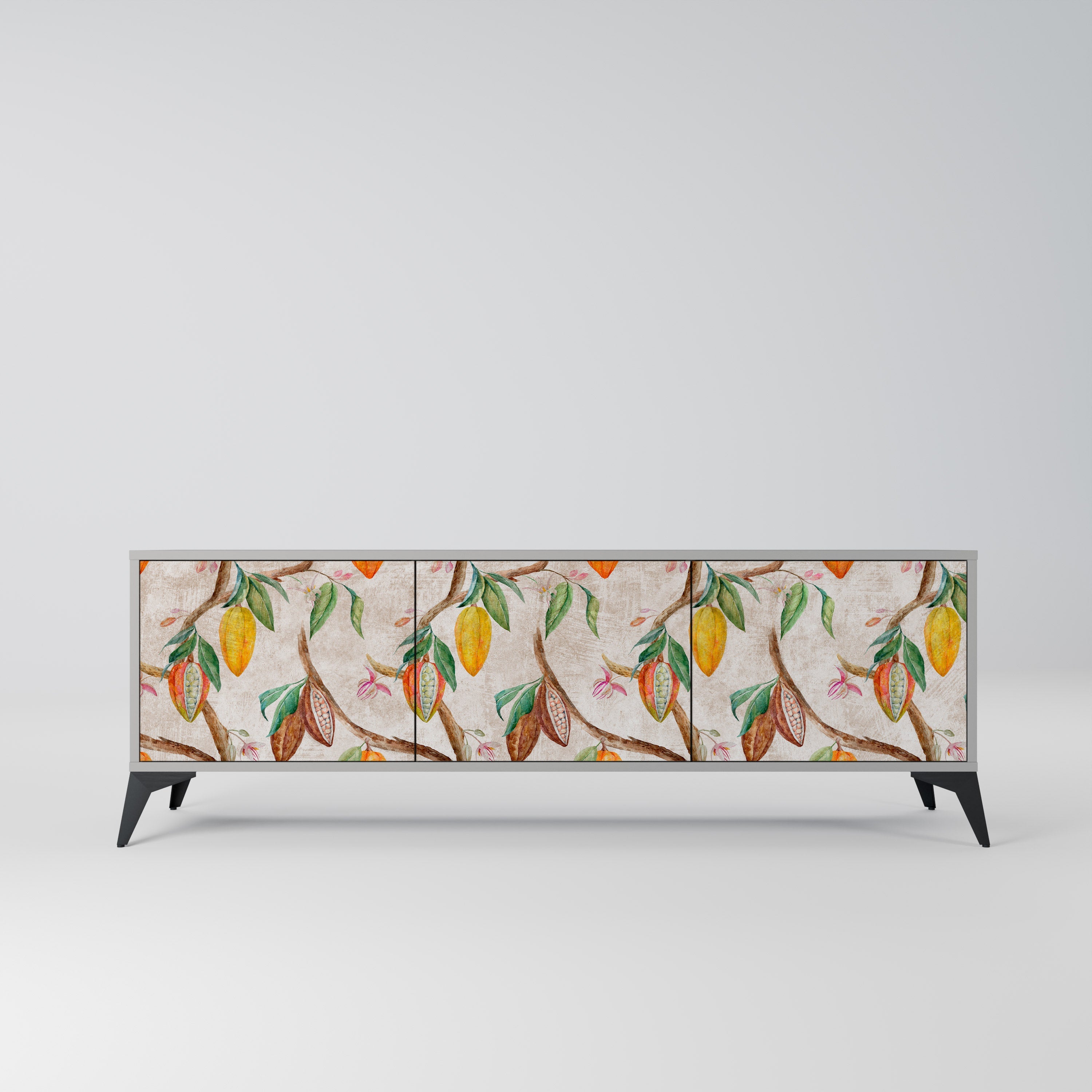 Meuble TV 3 portes COCOA FRUITS, finition grise