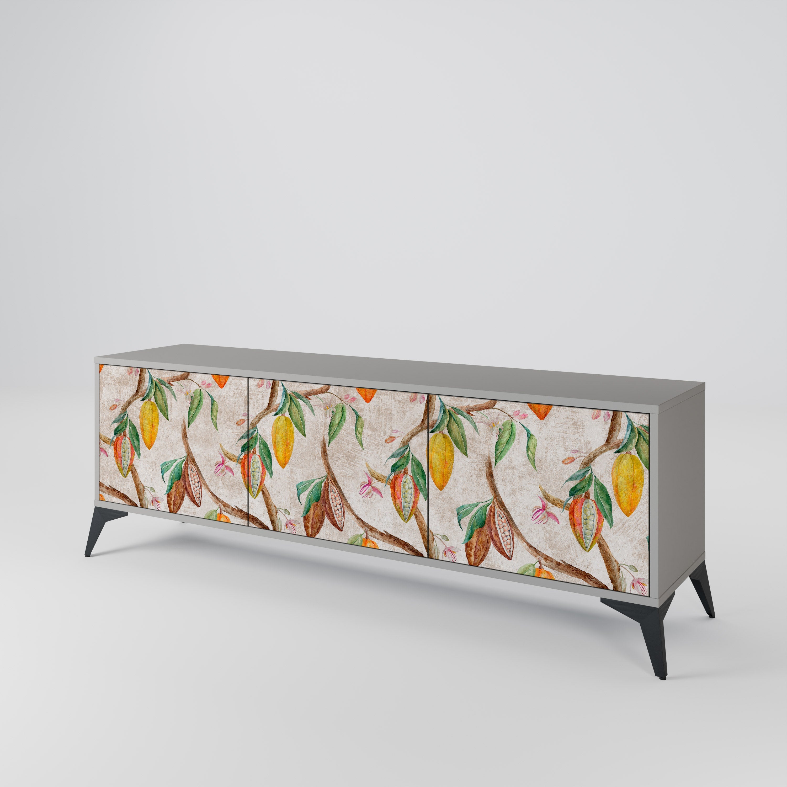 Meuble TV 3 portes COCOA FRUITS, finition grise