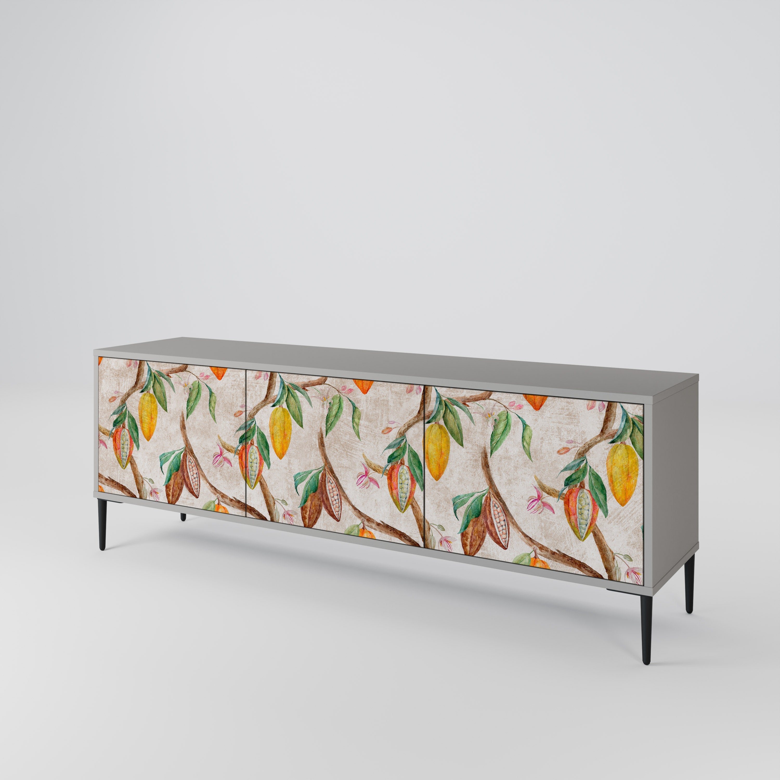 Meuble TV 3 portes COCOA FRUITS, finition grise