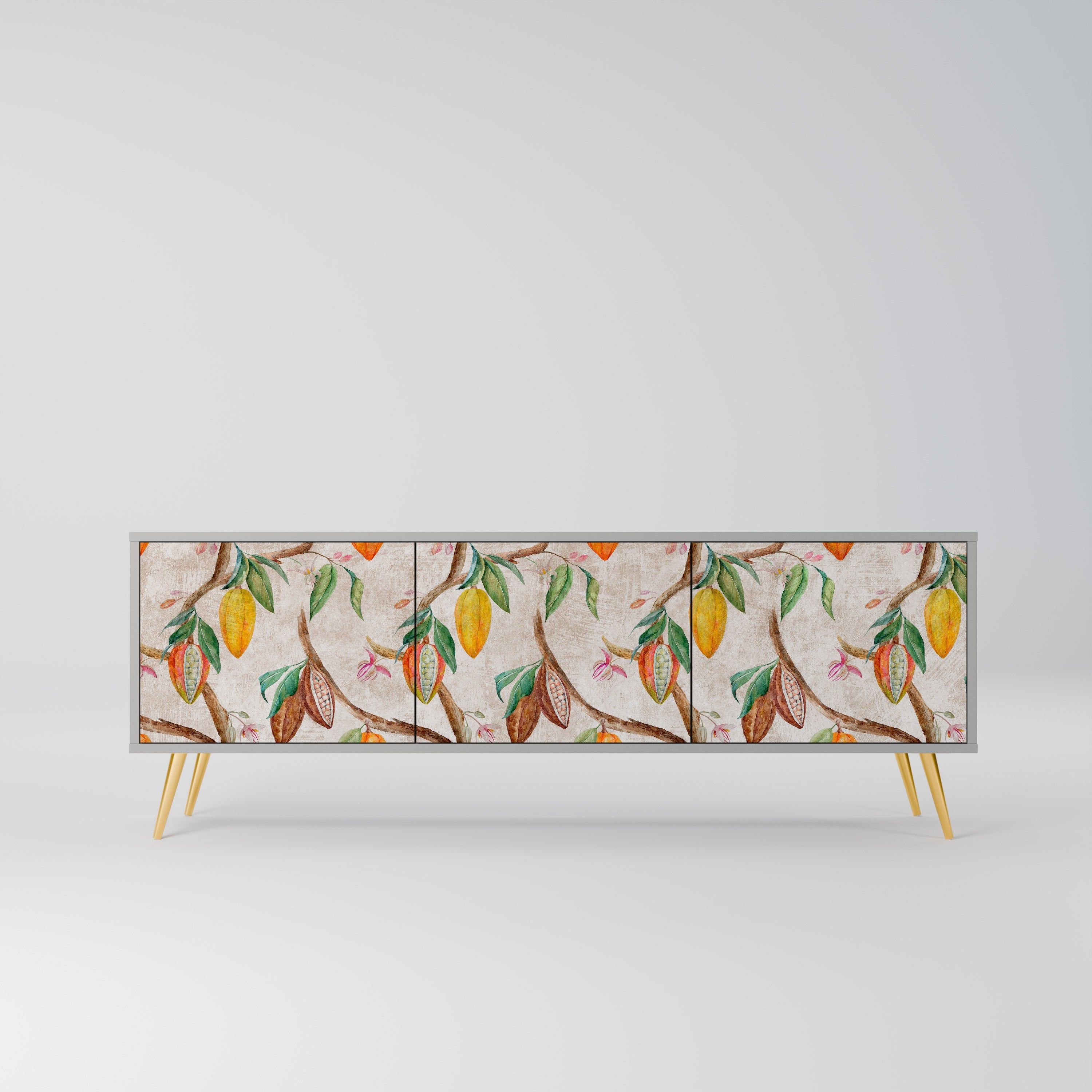 Meuble TV 3 portes COCOA FRUITS, finition grise